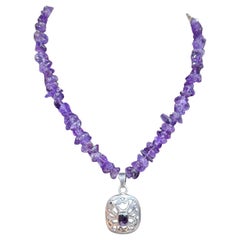 Collana con perline in argento e ametista di Taxco del 1950