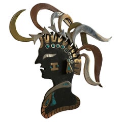 1950s Taxco Mexico Kinetic Mixed Metals Warrior Princess Head Pendant or Brooch