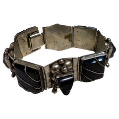 1950s Taxco Onyx Sterling Silver Link Bracelet Mexico