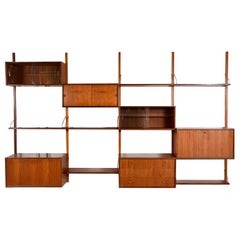 1950s Teak 4-Bay Modular Danish Royal System Shelving Poul Cadovius Bar 17 piece