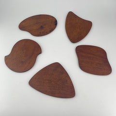 1950s Teak Abstract Organic Cocktail Drink Coasters Woodworker Arp Sculptures