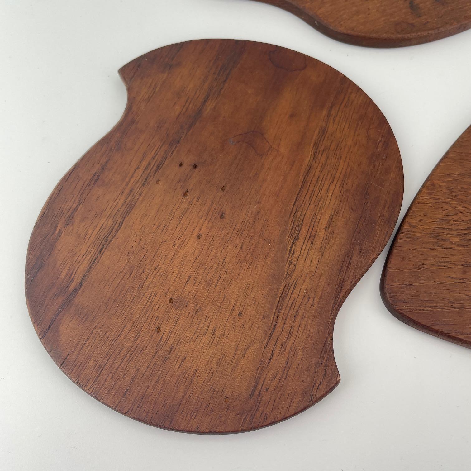 Hand-Crafted 1950s Teak Abstract Organic Cocktail Drink Coasters Woodworker Arp Sculptures