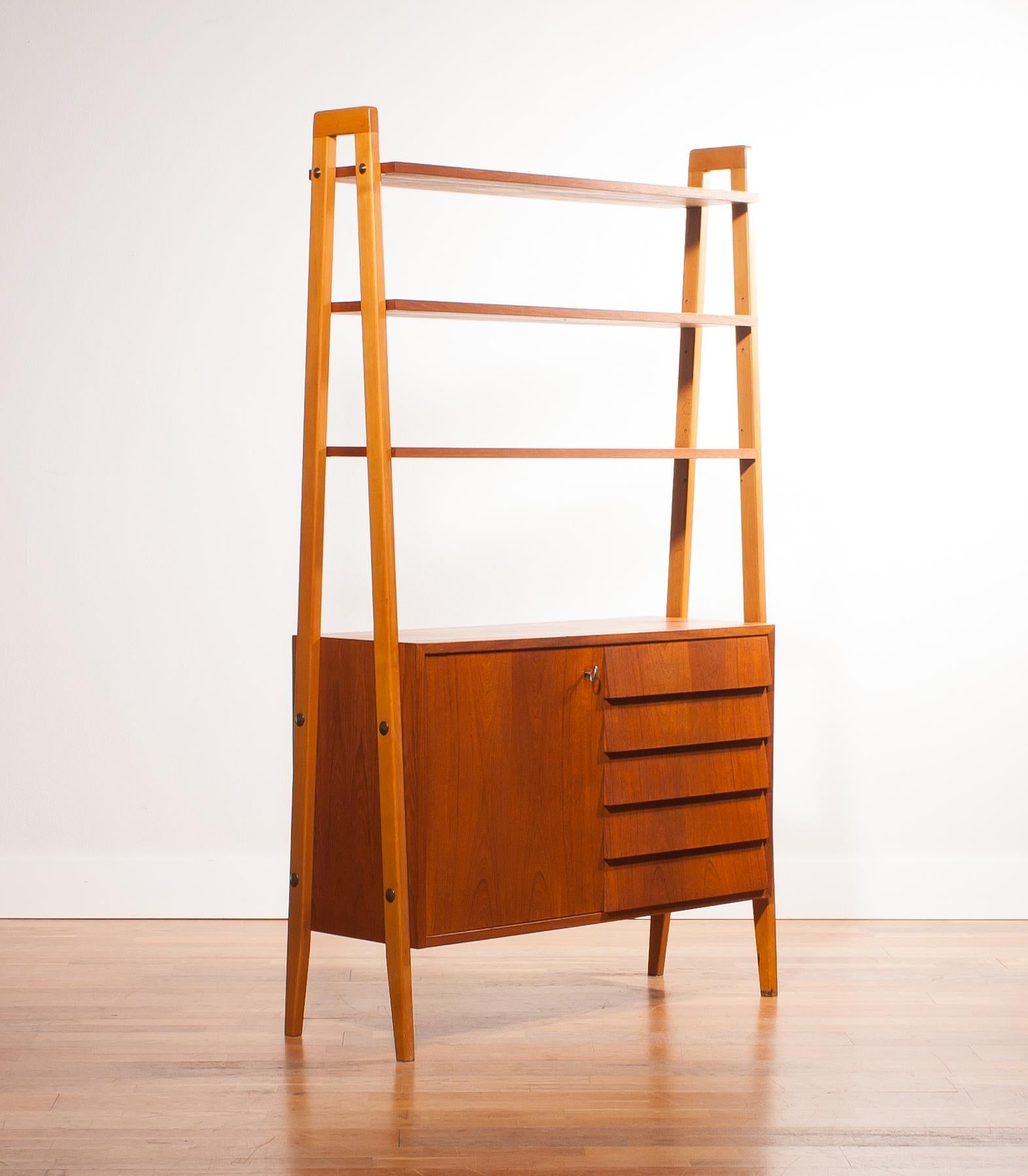 1950s, Teak and Beech Cabinet Bookshelves, Sweden 3