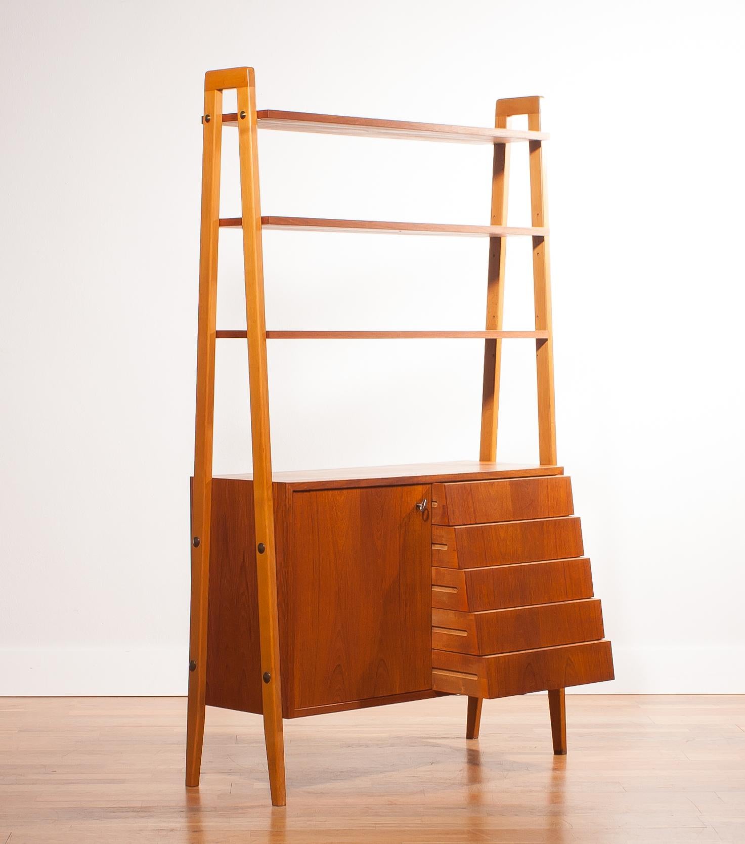 1950s, Teak and Beech Cabinet Bookshelves, Sweden 4