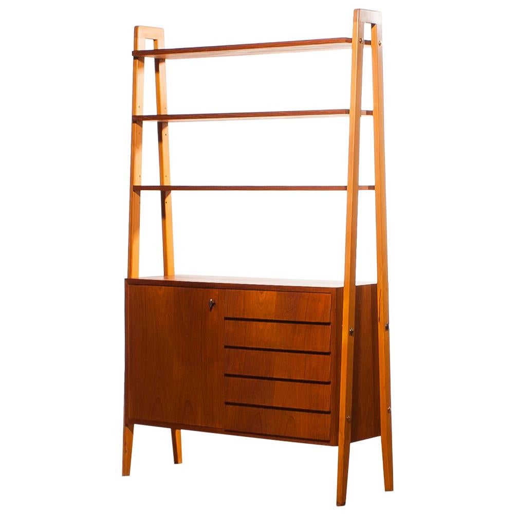 1950s, Teak and Beech Cabinet Bookshelves, Sweden