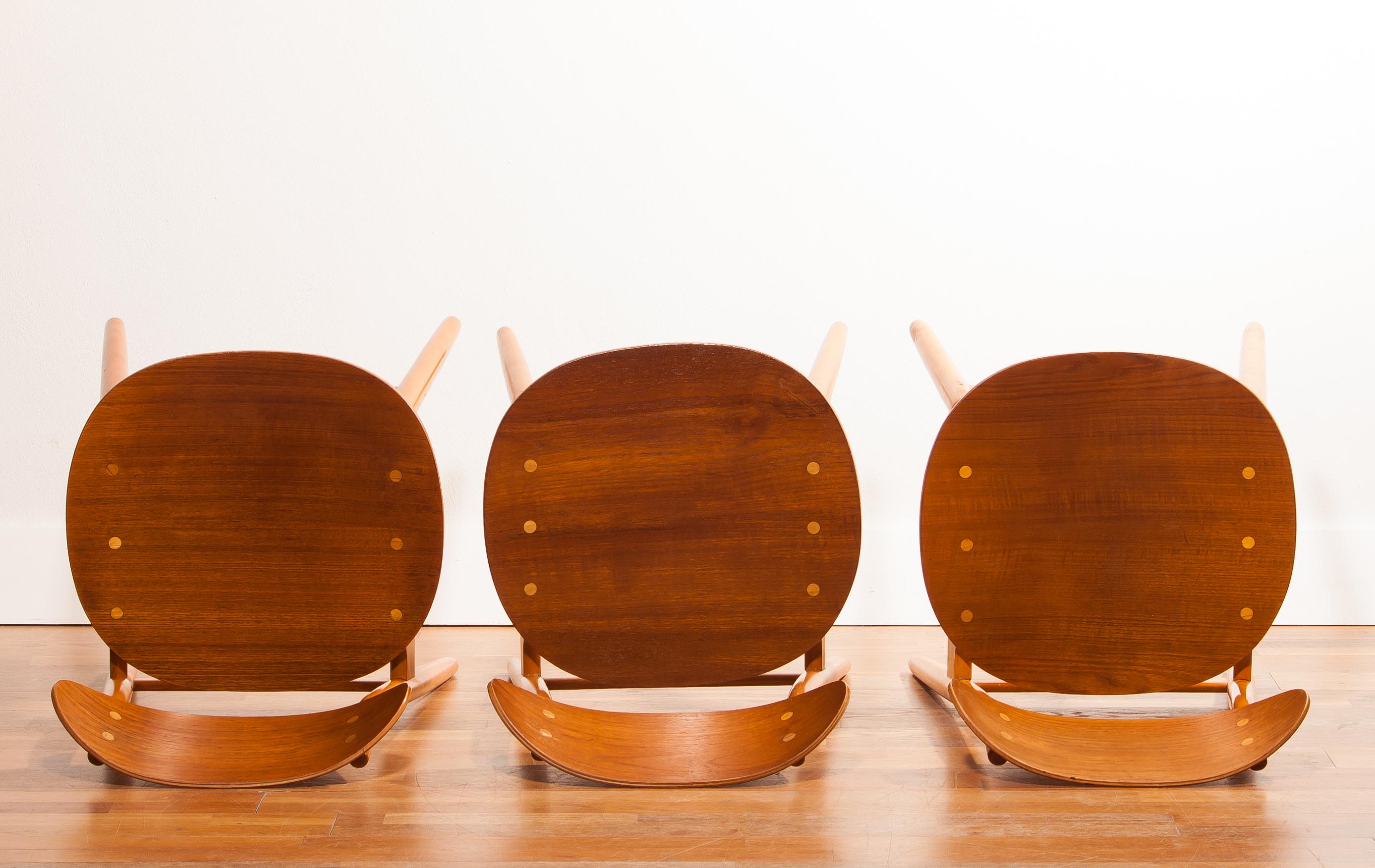 1950s, Teak and Beech Set of Five Dining Chairs Model Eva by Sven Erik Frylund 3