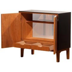 1950s, Teak and Black Skai Minibar Cabinet by Bertil Fridhagen for Bodafors