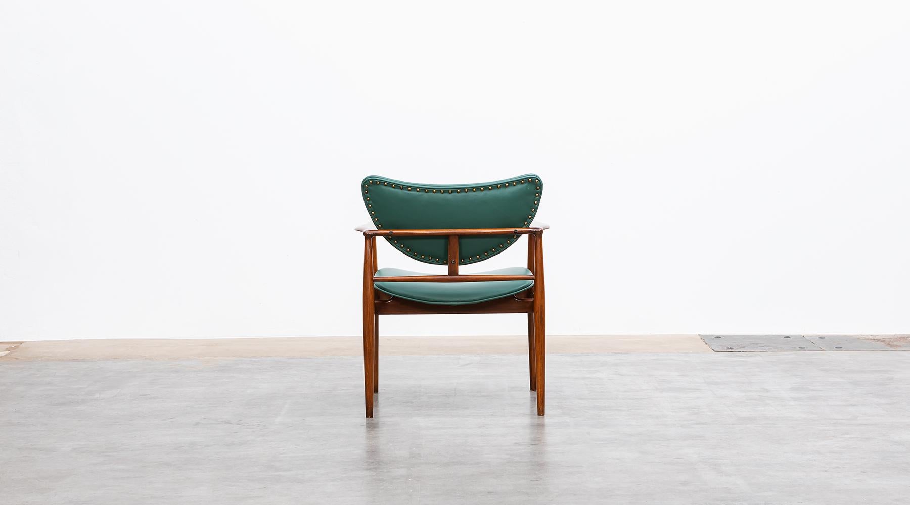 1950s Teak and green faux leather Chair by Finn Juhl For Sale 4