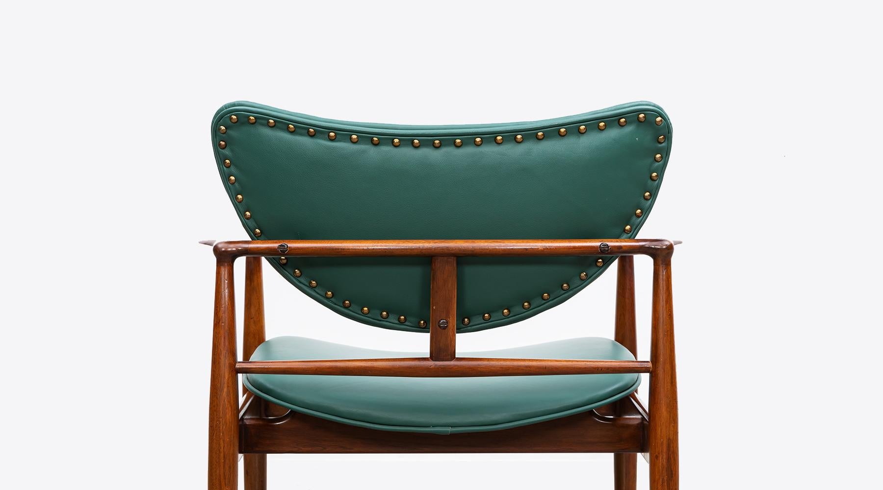 1950s Teak and green faux leather Chair by Finn Juhl For Sale 5