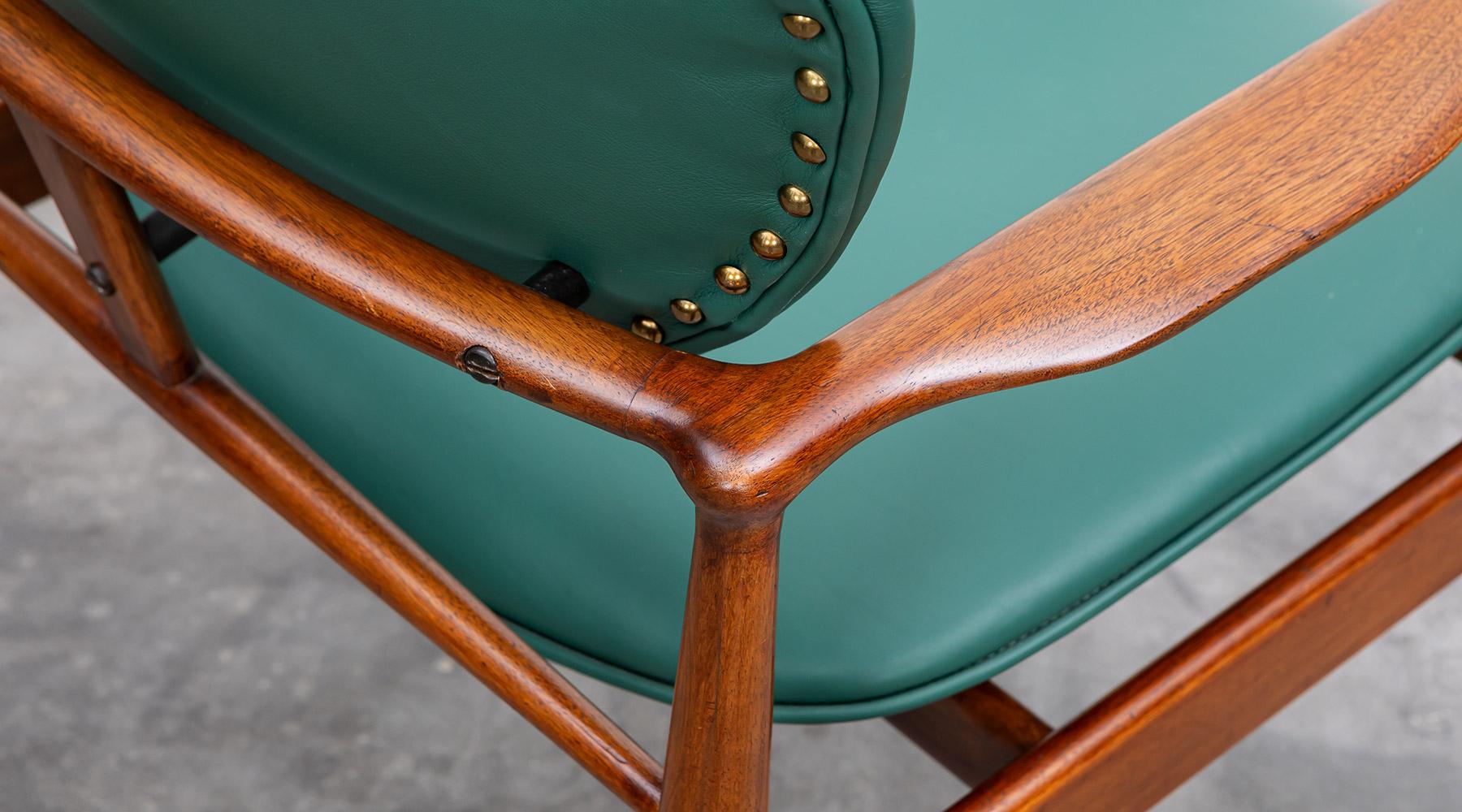 1950s Teak and green faux leather Chair by Finn Juhl For Sale 6