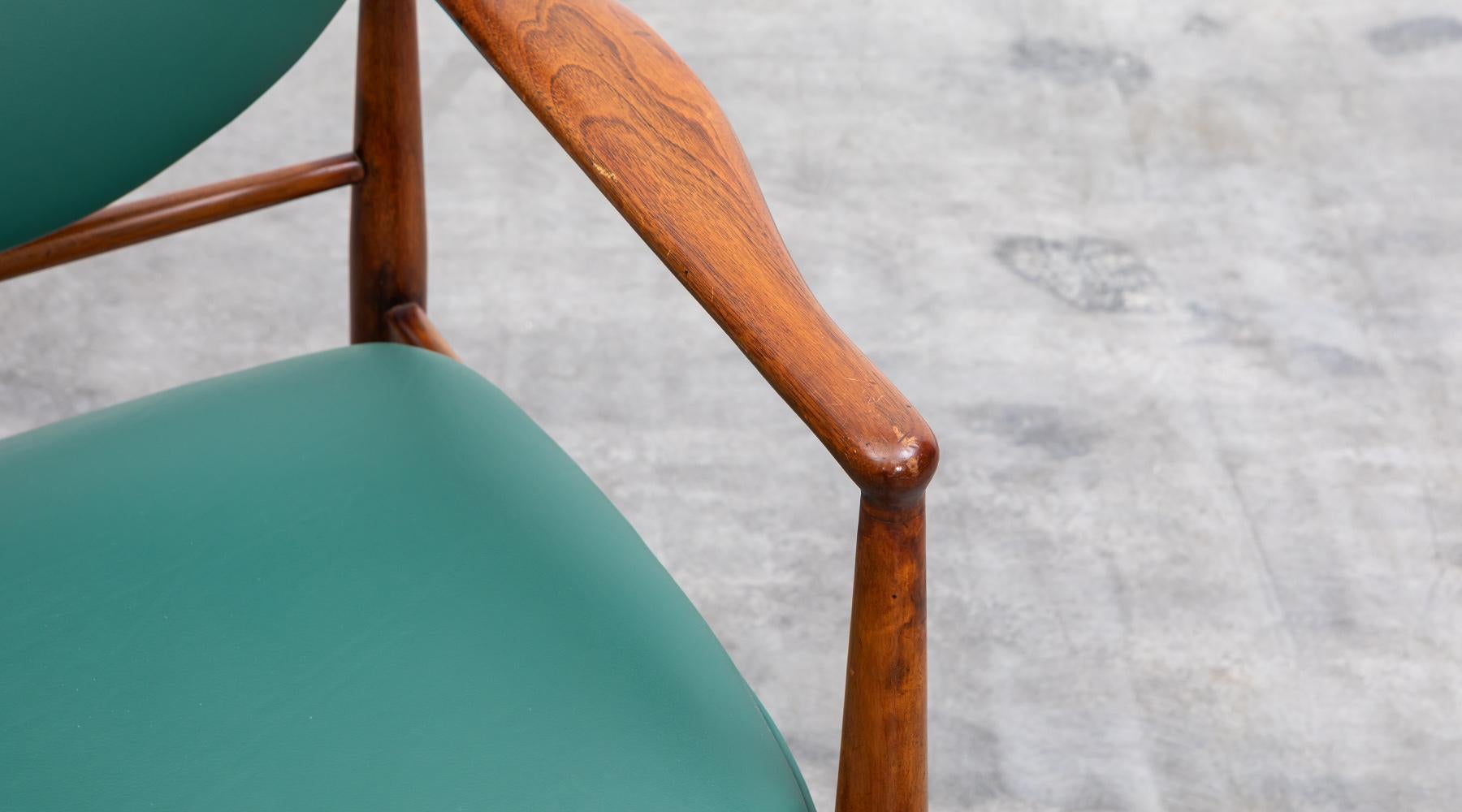 1950s Teak and green faux leather Chair by Finn Juhl For Sale 8