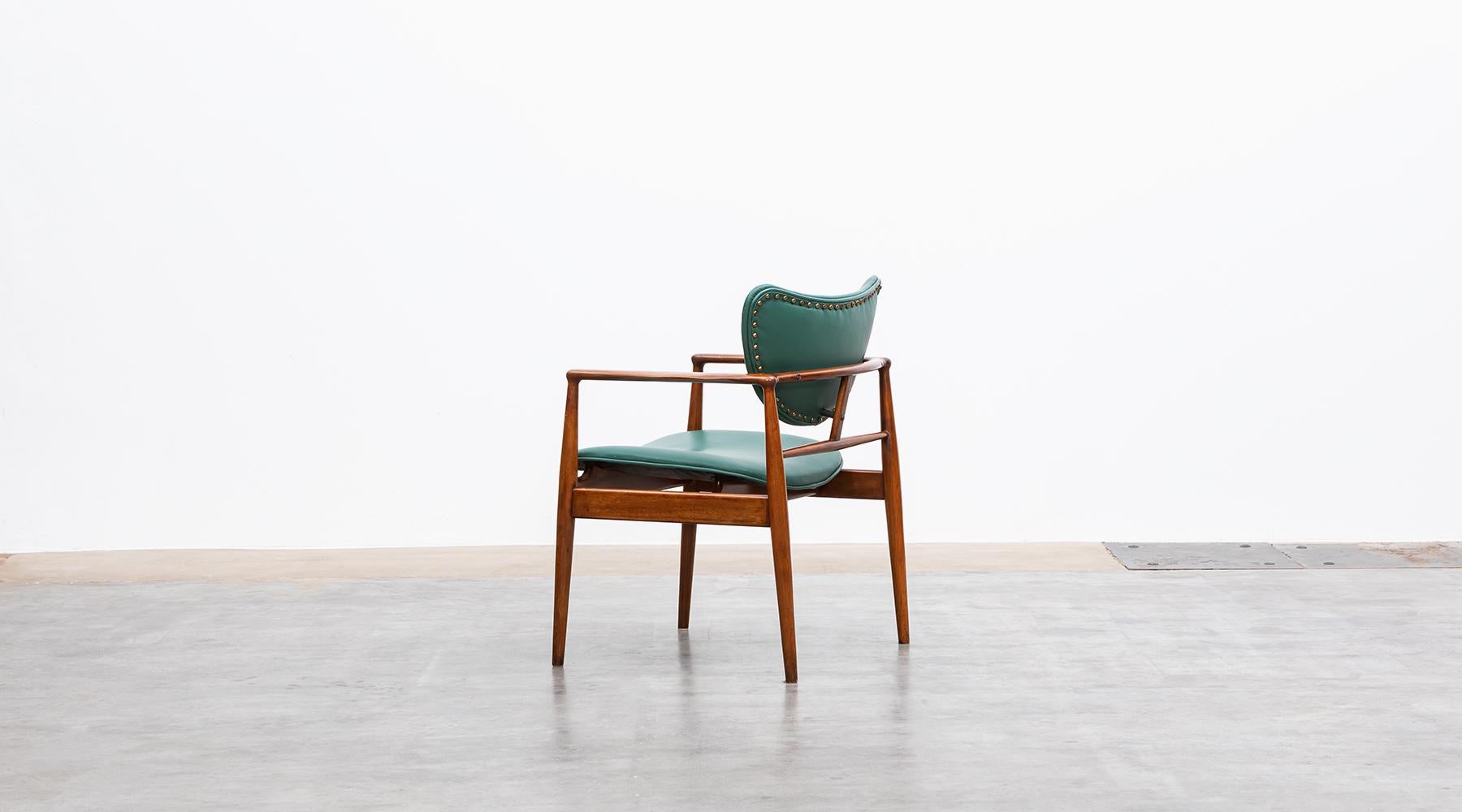 1950s Teak and green faux leather Chair by Finn Juhl For Sale 1