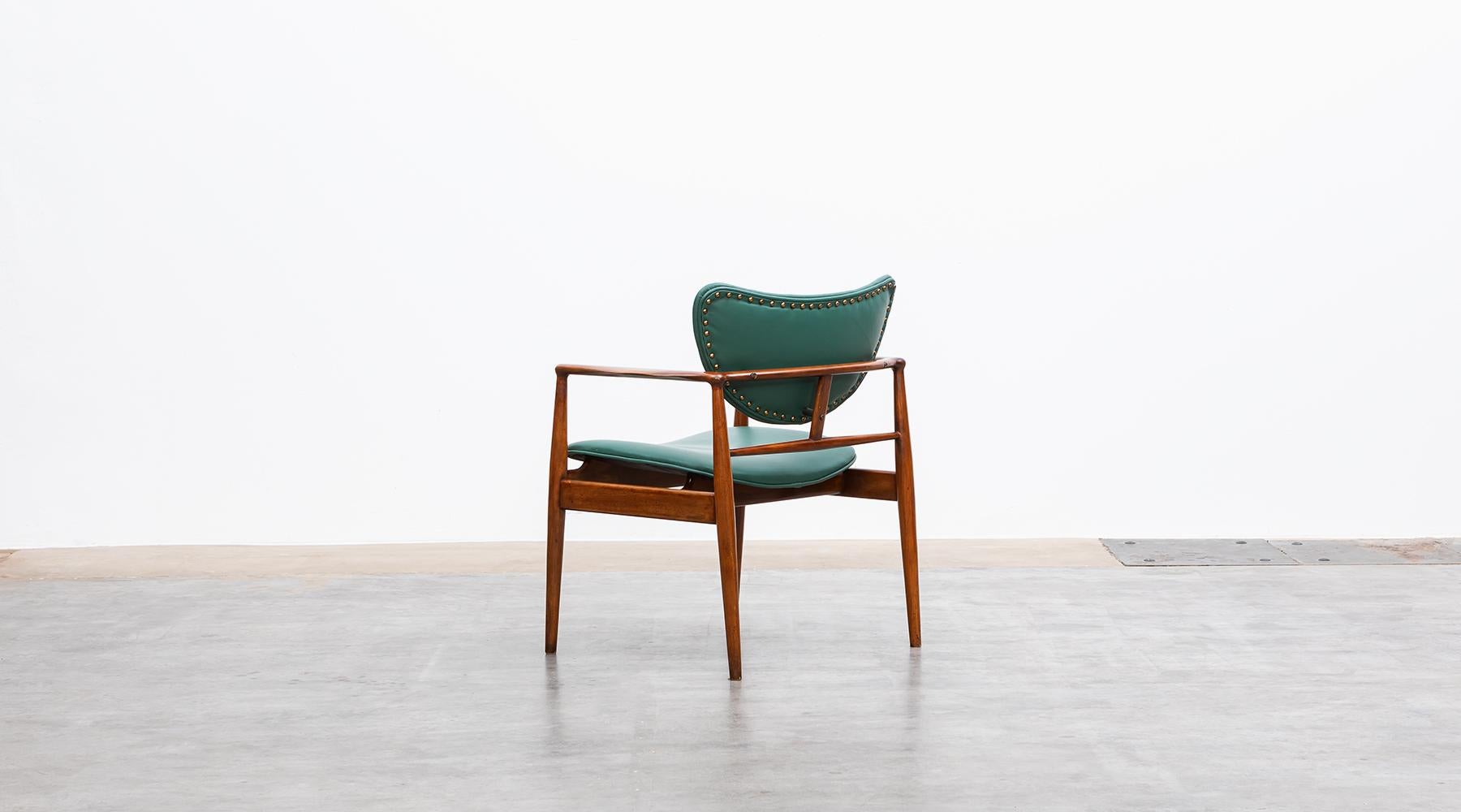 1950s Teak and green faux leather Chair by Finn Juhl For Sale 2