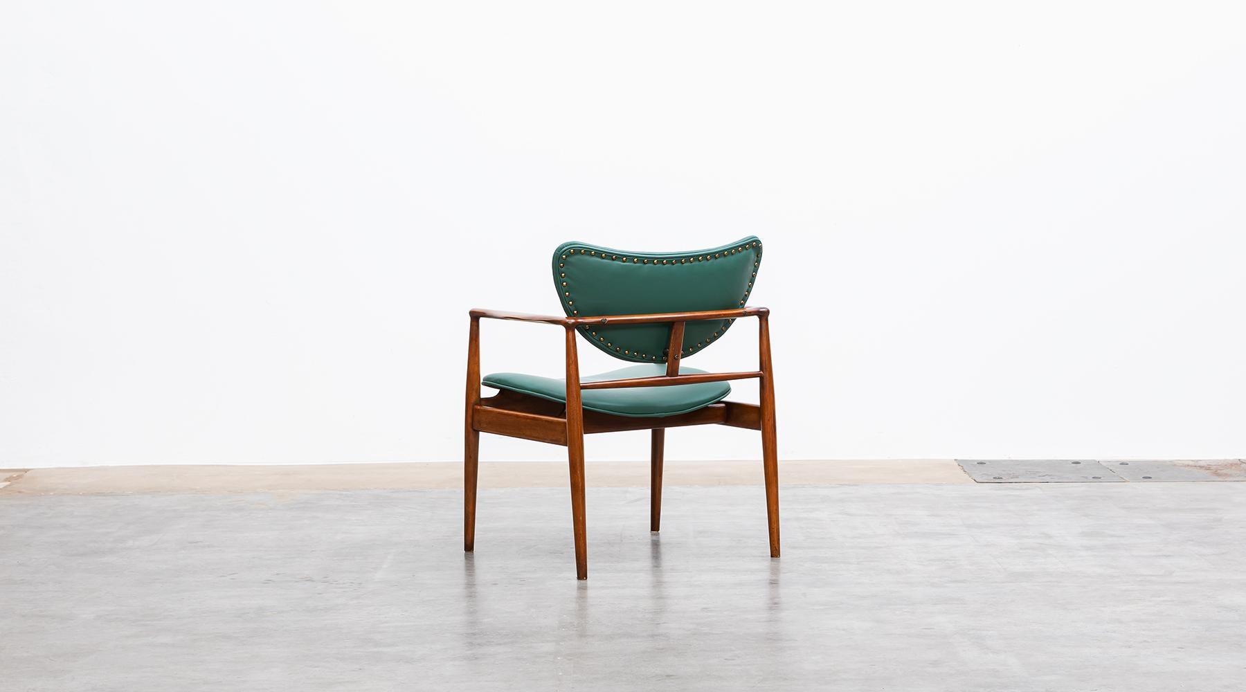 1950s Teak and green faux leather Chair by Finn Juhl For Sale 3