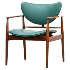 1950s Teak and green faux leather Chair by Finn Juhl