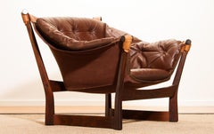 chaise longue 'Trega' en teck et cuir des années 1950 par Tormod Alnaes pour Sørliemøbler