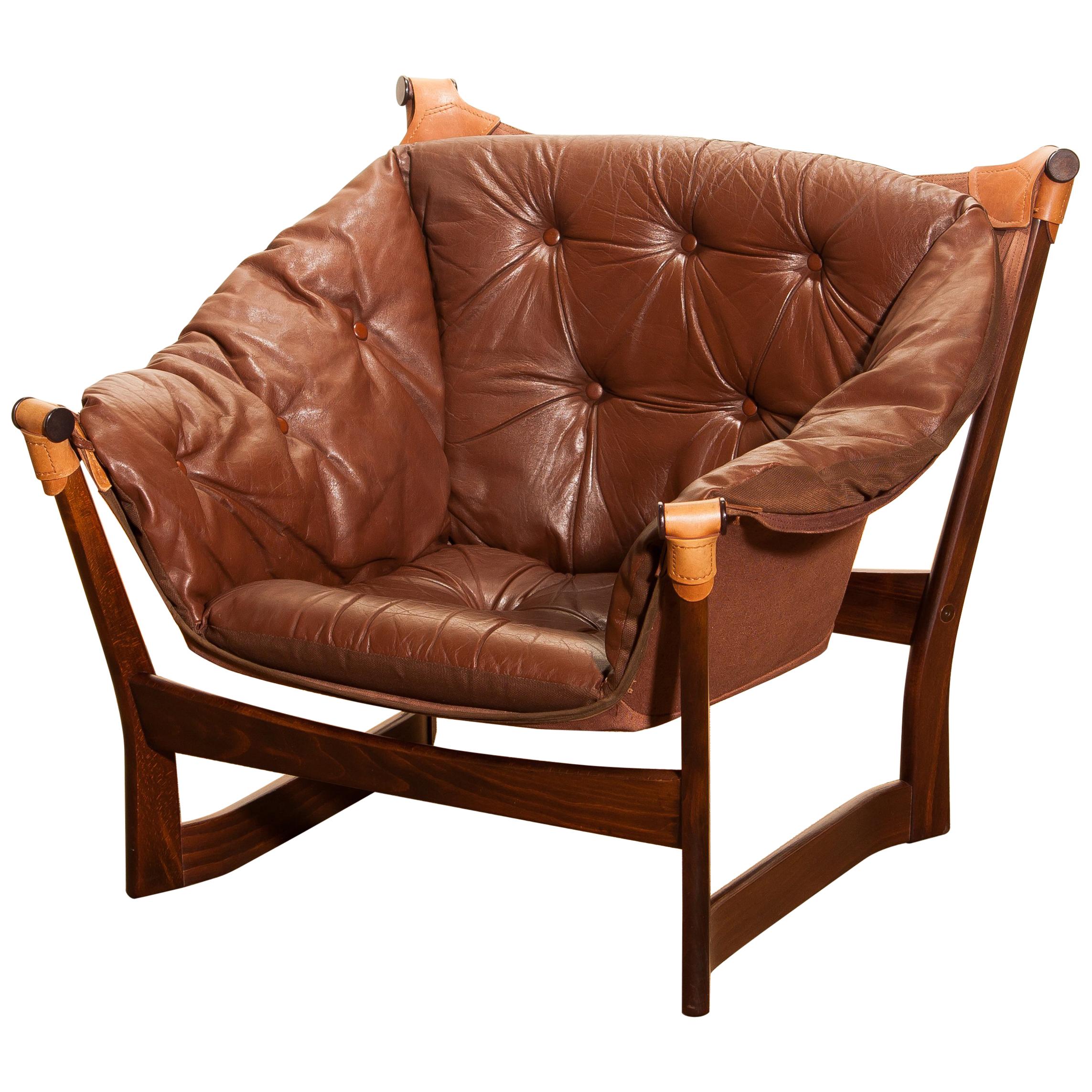1950s, Teak and Leather 'Trega' Lounge Chair by Tormod Alnaes for Sørliemøbler