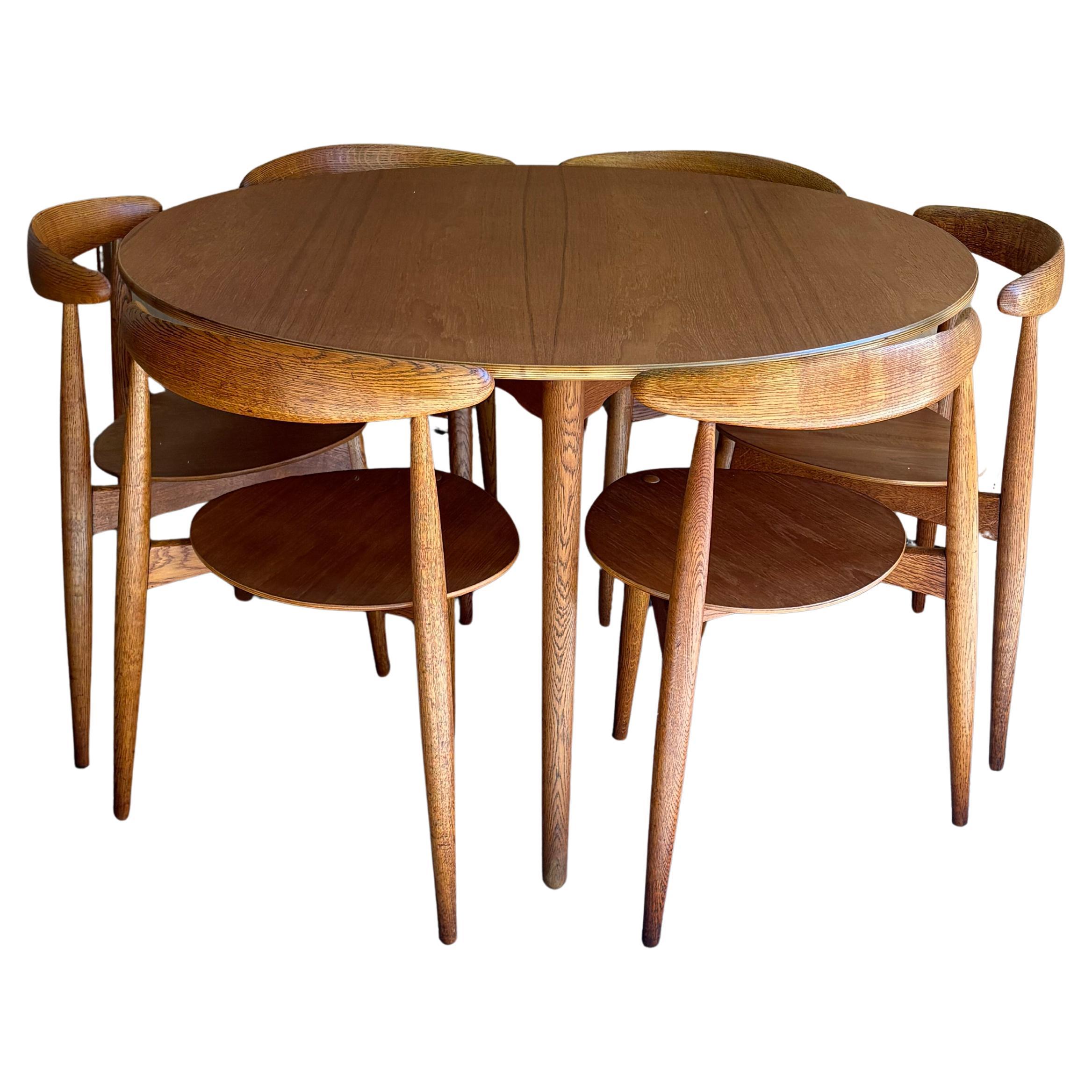 1950s Teak and Oak “Heart” Dining Table & Chairs by Hans J. Wegner