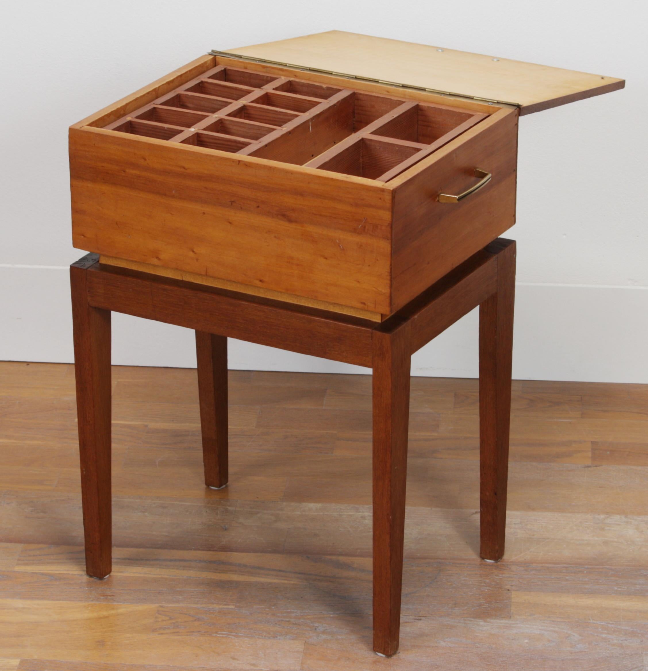 Mid-Century Modern 1950s Teak and Pine Sewing Side Table