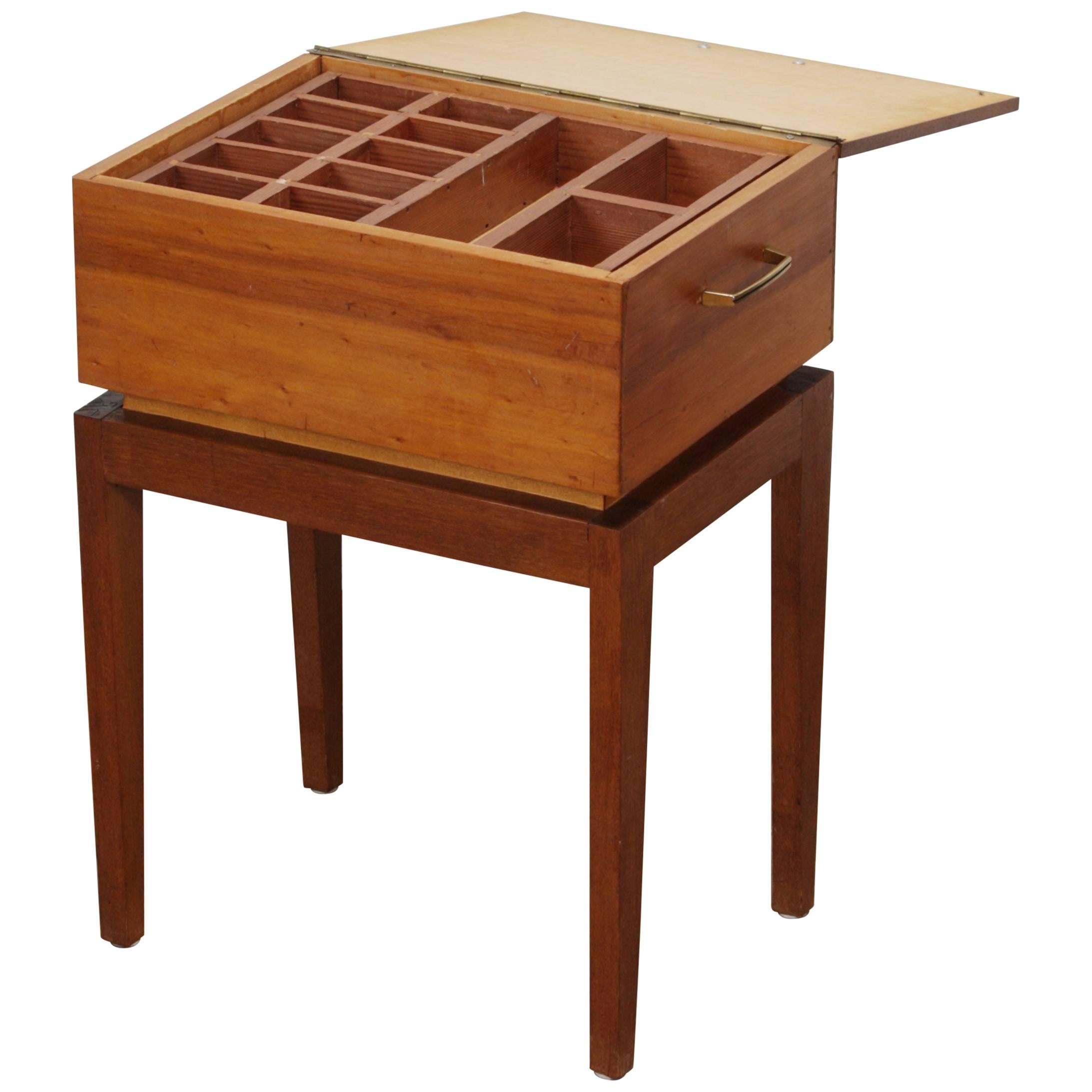 1950s, Teak and Pine Sewing Side Table