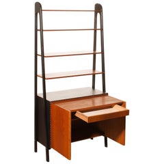 1950s, Teak and Skai Bookcase Secretaire by Bertil Fridhagen for Bodafors