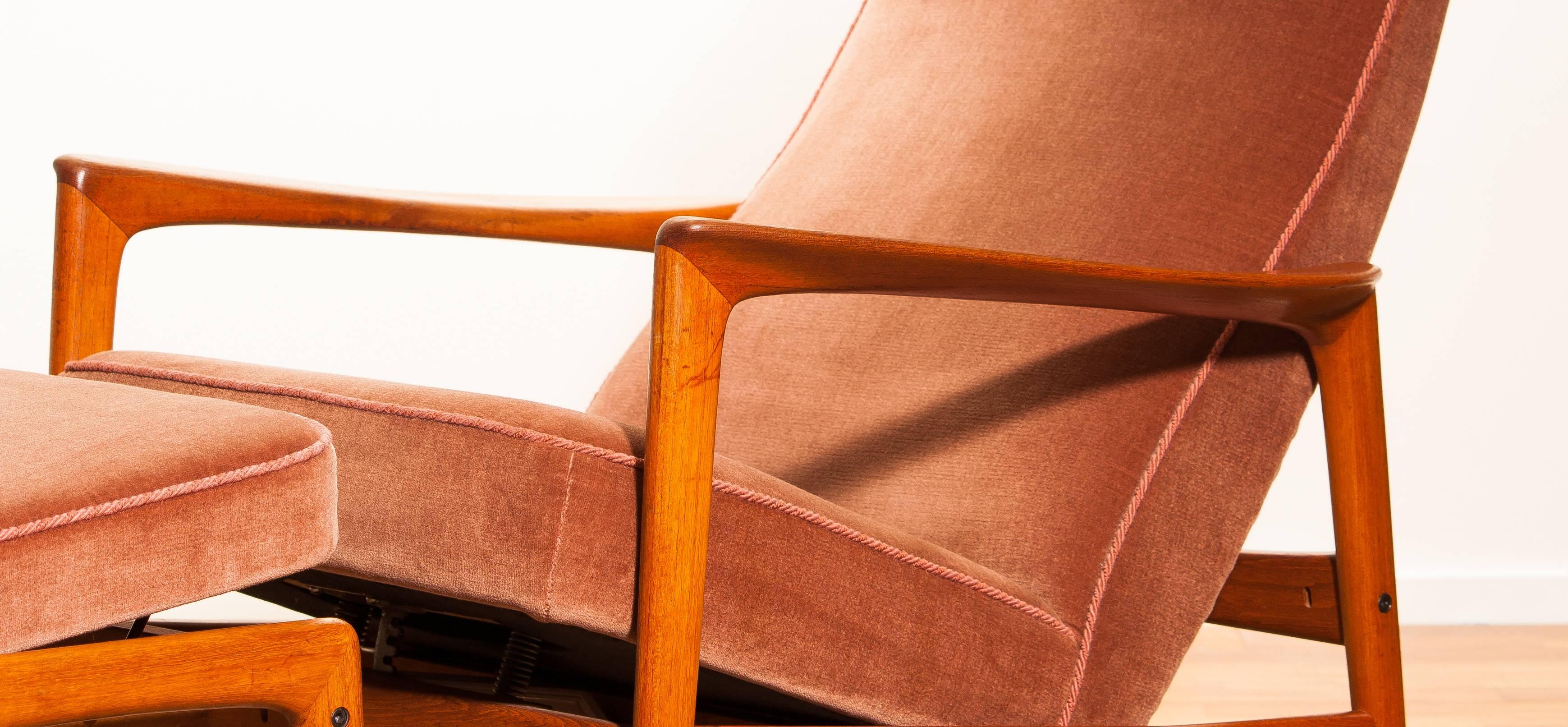 1950s, Teak and Velours Rocking Chair and Ottoman by Folke Ohlsson for DUX 3