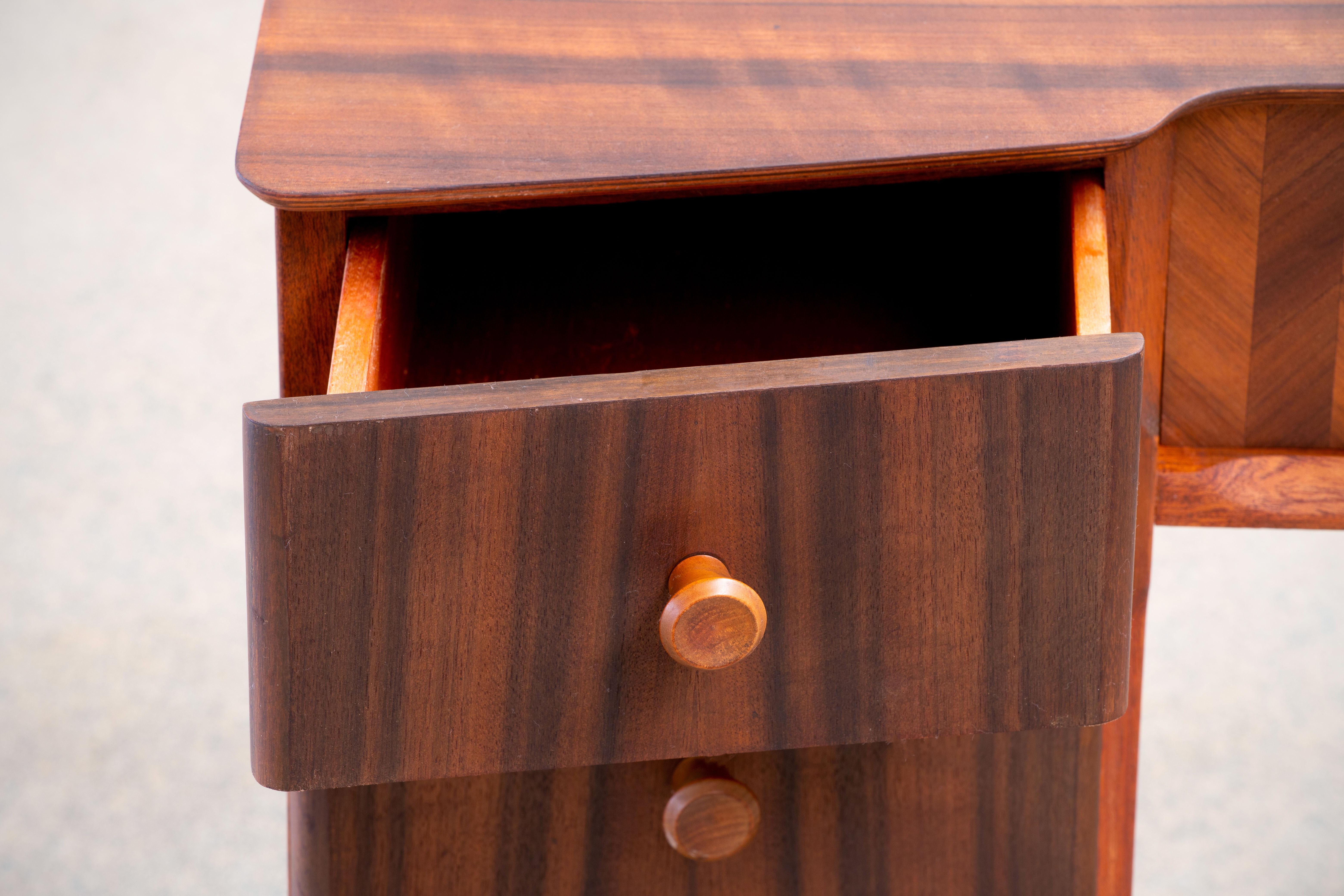 1950s Teak and Walnut Writing Desk with Marquetry 1