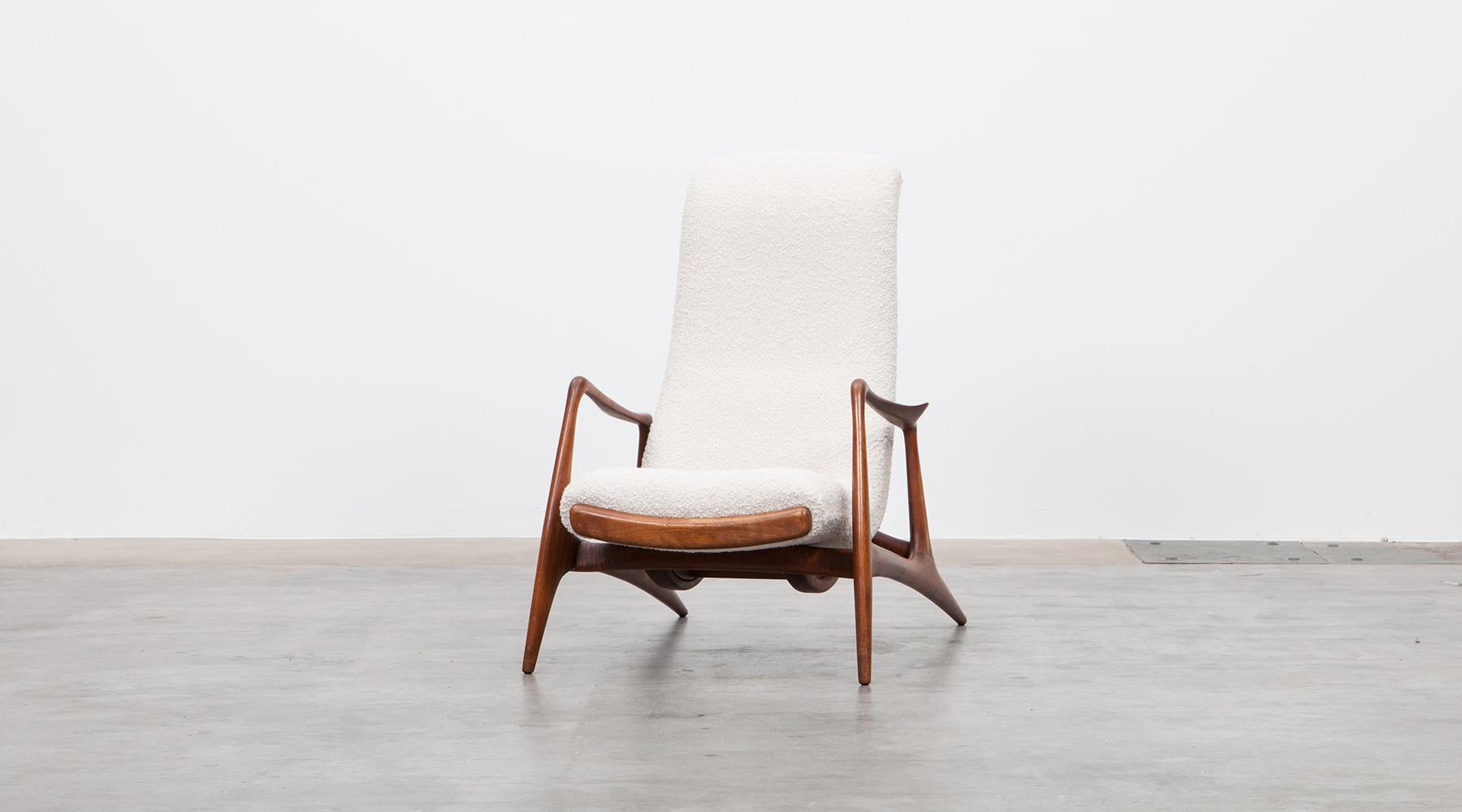 1950s Teak and White Upholstery Lounge Chair by Vladimir Kagan 1