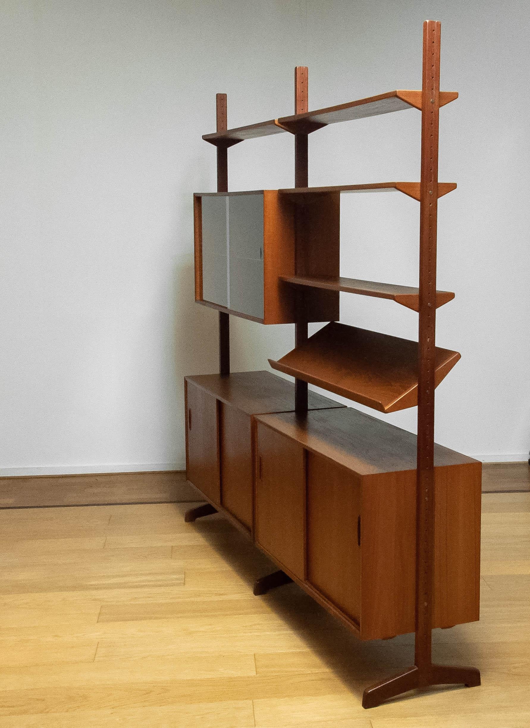 Glass 1950s Teak Bookcase Shelf Cabinet / Room divider By Nils Jonsson For Troeds. For Sale