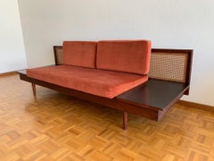 1950s Teak, Cane and Velvet Modular Sofa or Daybed