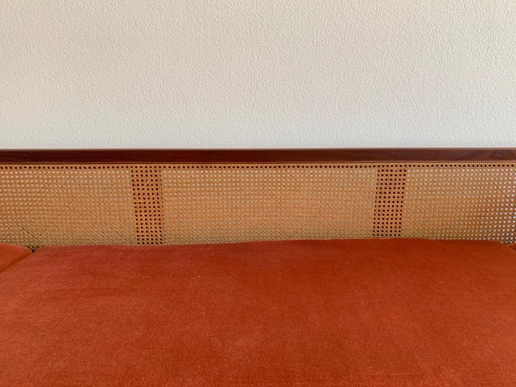 1950s Teak, Cane and Velvet Modular Sofa or Daybed In Good Condition In Geneva, CH