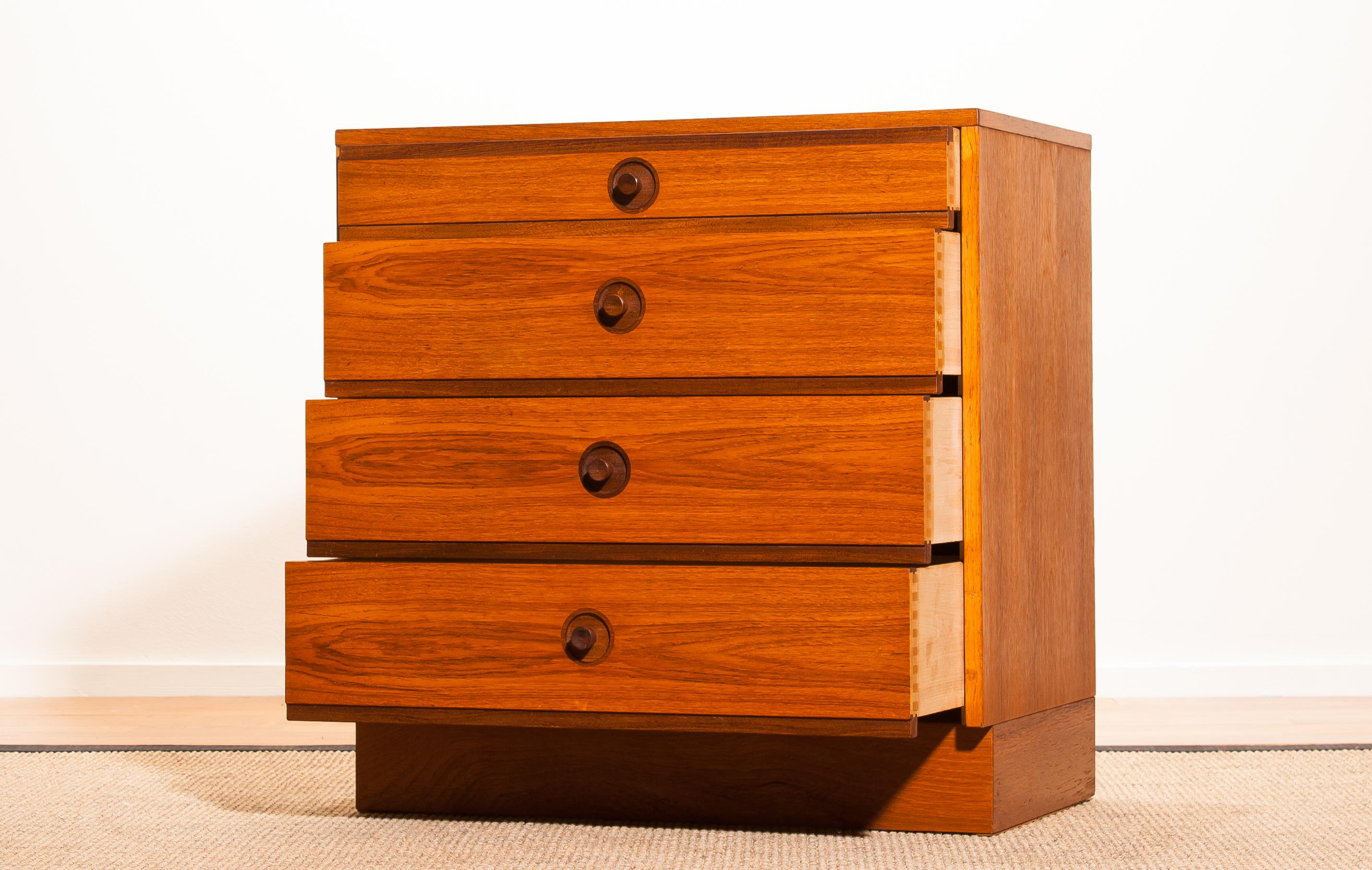 Very nice chest of drawers by Børge Mogensen for Karl Andersson & Söner, Denmark.
This cabinet is made of teak and has four drawers.
It is in a beautiful condition.
Period 1950s.
Dimensions: H 68 cm, W 66 cm, D 40 cm.