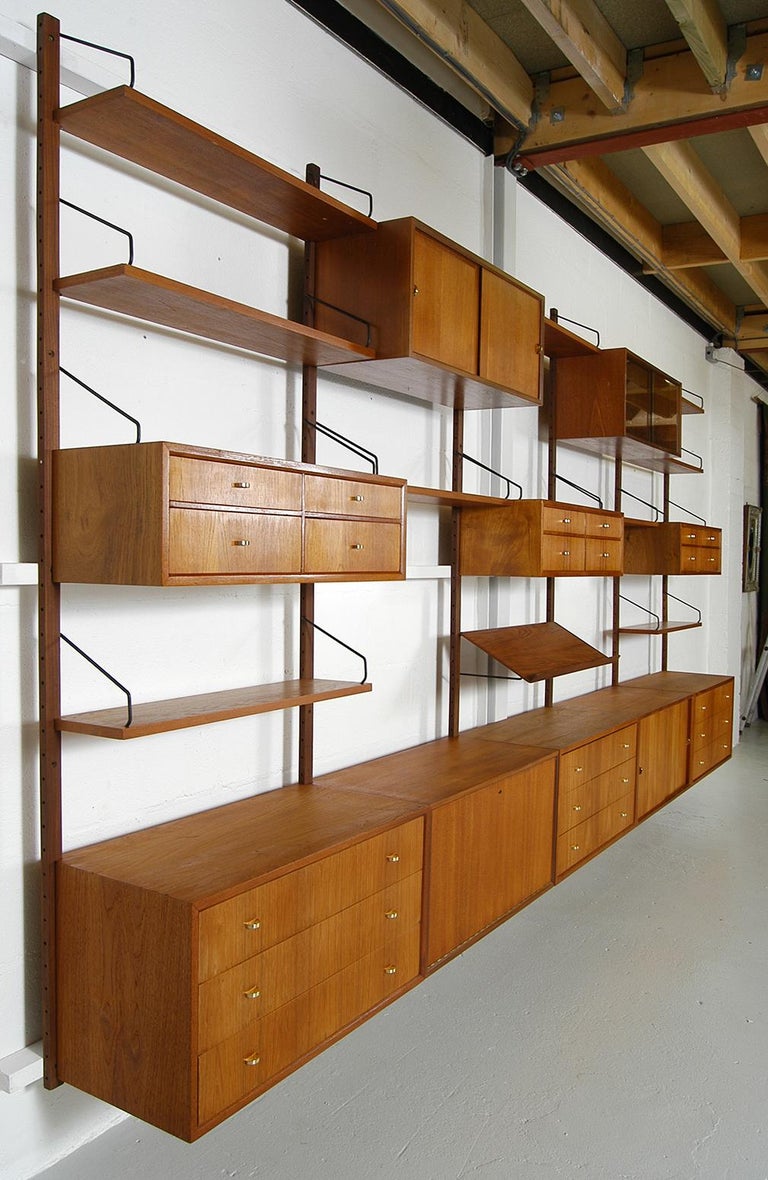 1950s Teak Danish Royal Modular Shelving System Wall Unit by Poul