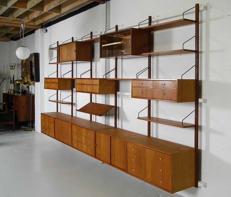 1950s Teak Danish Royal Modular Shelving System Wall Unit by Poul