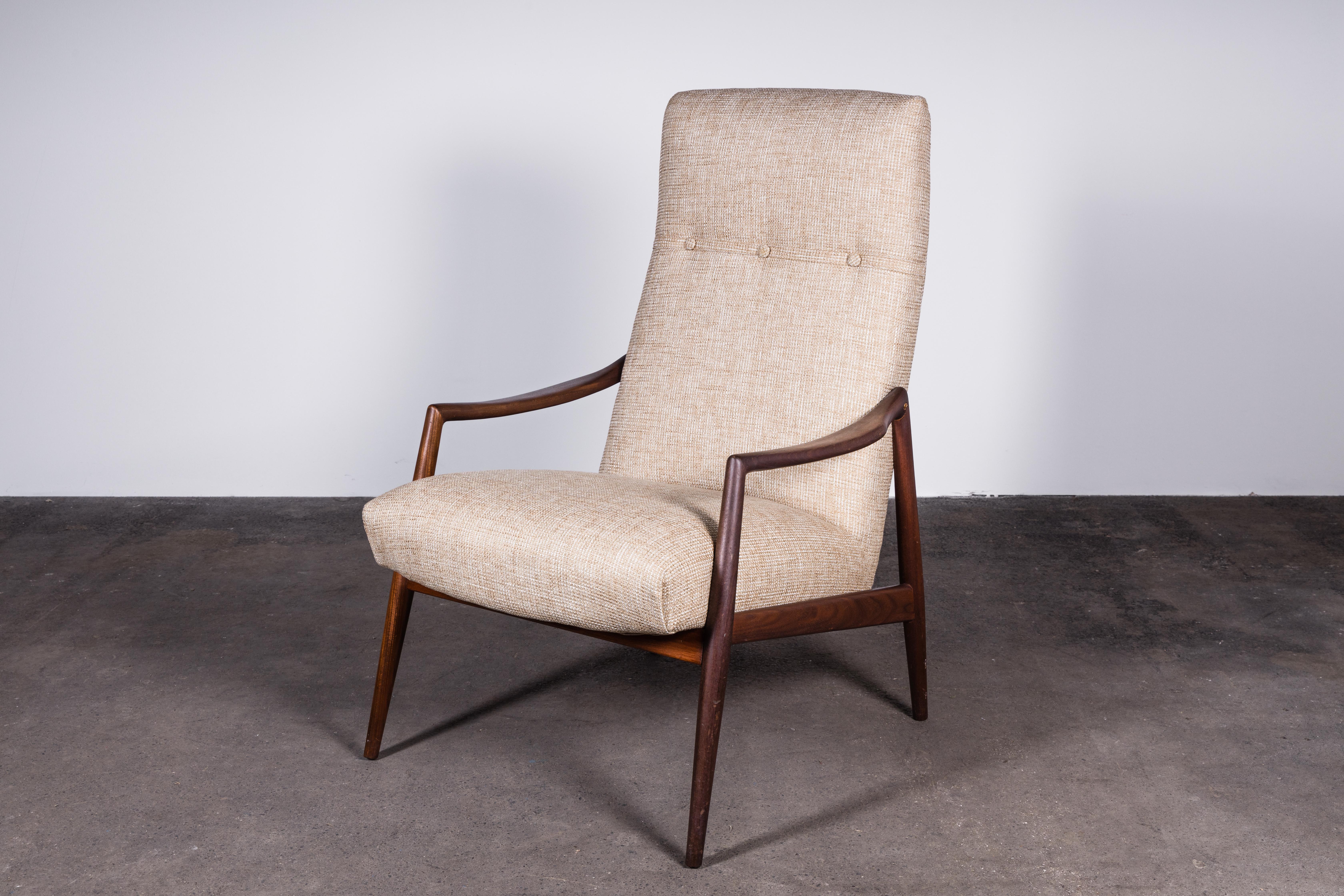 Fabric 1950s Teak Living Room Sofa Set by Lohmeyer Upholstered à la Coco Chanel For Sale