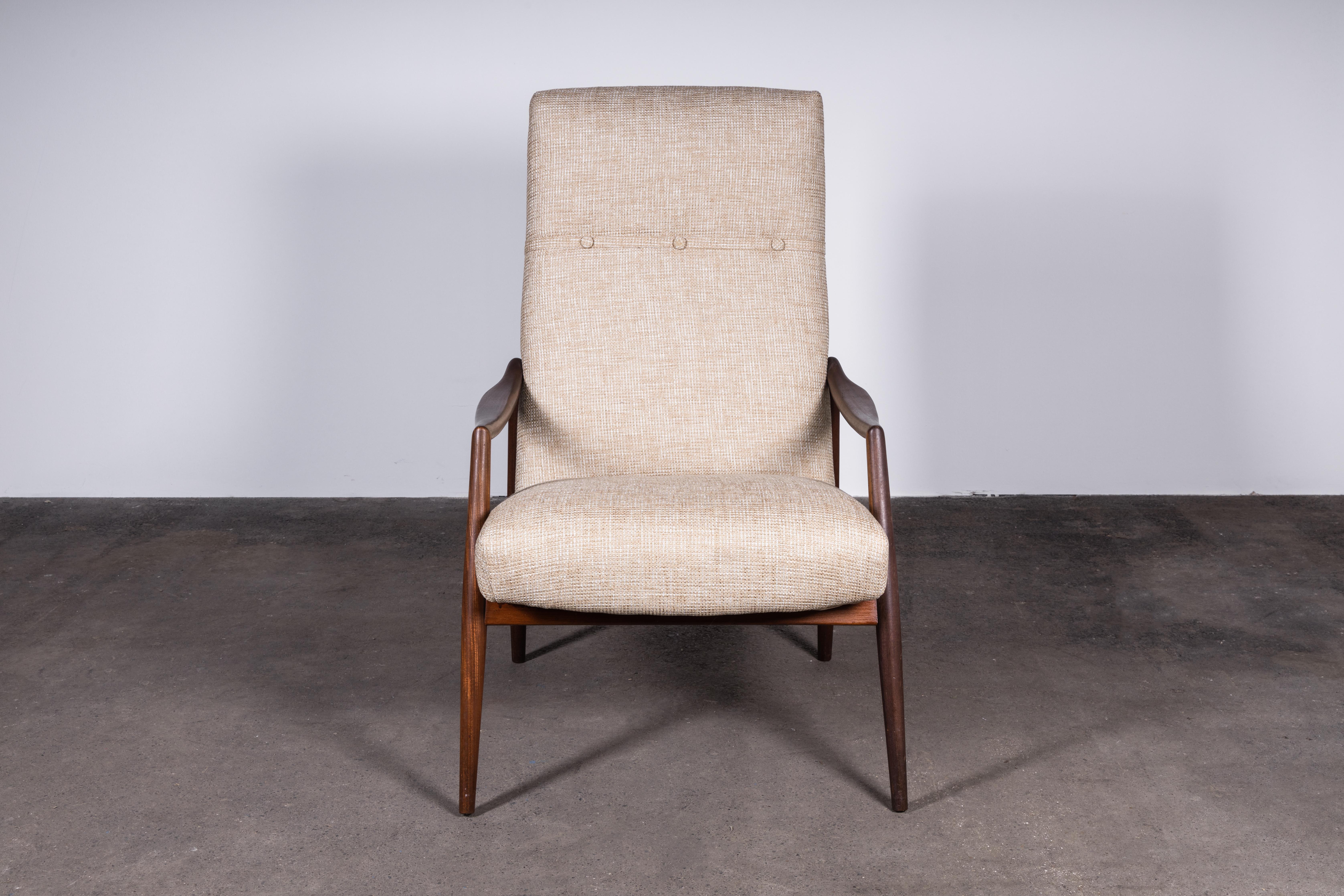 1950er Teakholz-Wohnzimmersofa-Set von Lohmeyer gepolstert à la Coco Chanel im Angebot 2