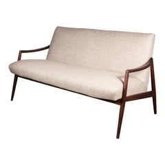 1950s Teak Loveseat Sofa by Lohmeyer Upholstered à la Coco Chanel