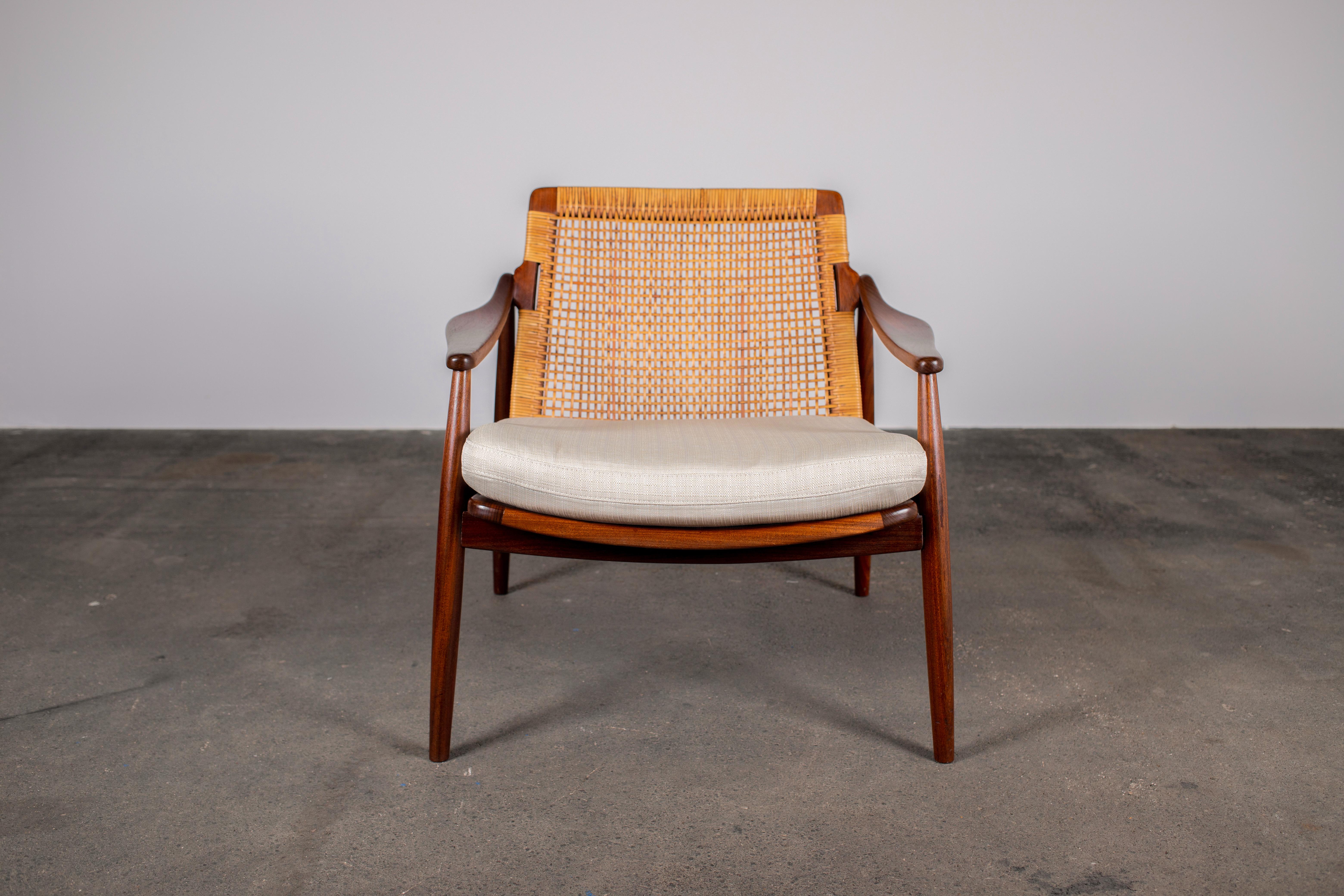 Mid-Century Modern 1950s Teak & Rattan Arm Chair by Hartmut Lohmeyer for Wilkhahn