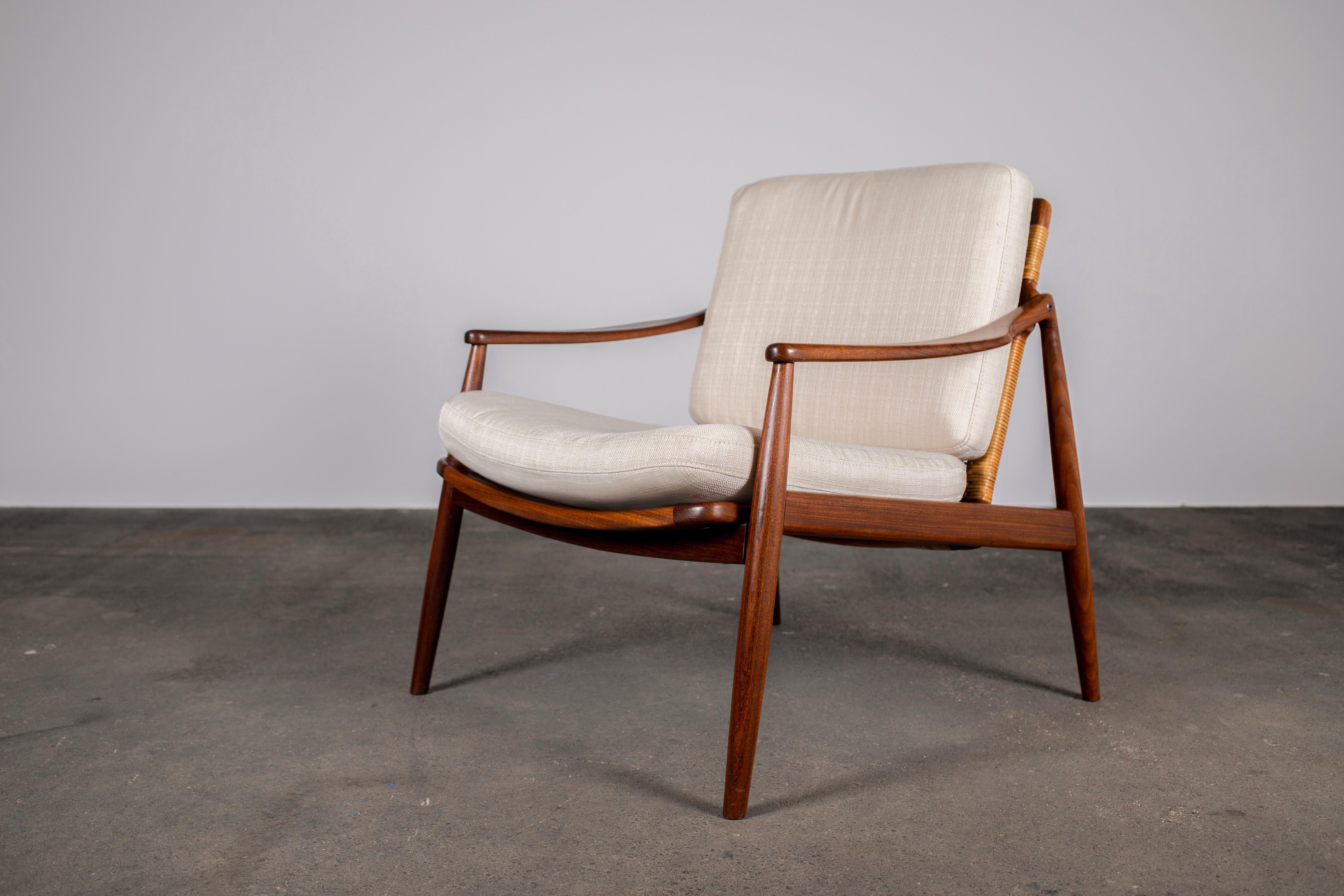 1950s Teak & Rattan Arm Chair by Hartmut Lohmeyer for Wilkhahn In Good Condition In Grand Cayman, KY