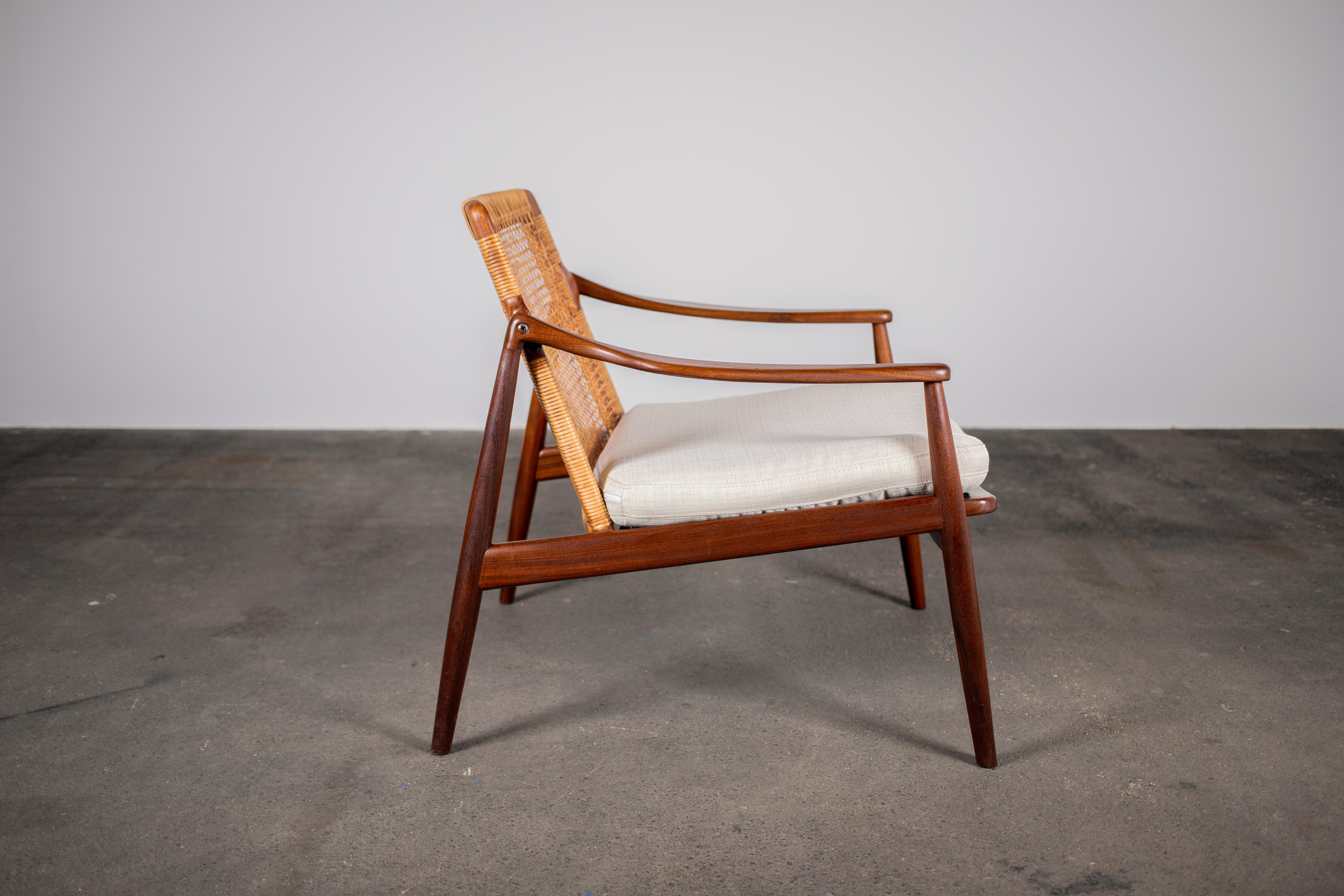 Mid-20th Century 1950s Teak & Rattan Arm Chair by Hartmut Lohmeyer for Wilkhahn