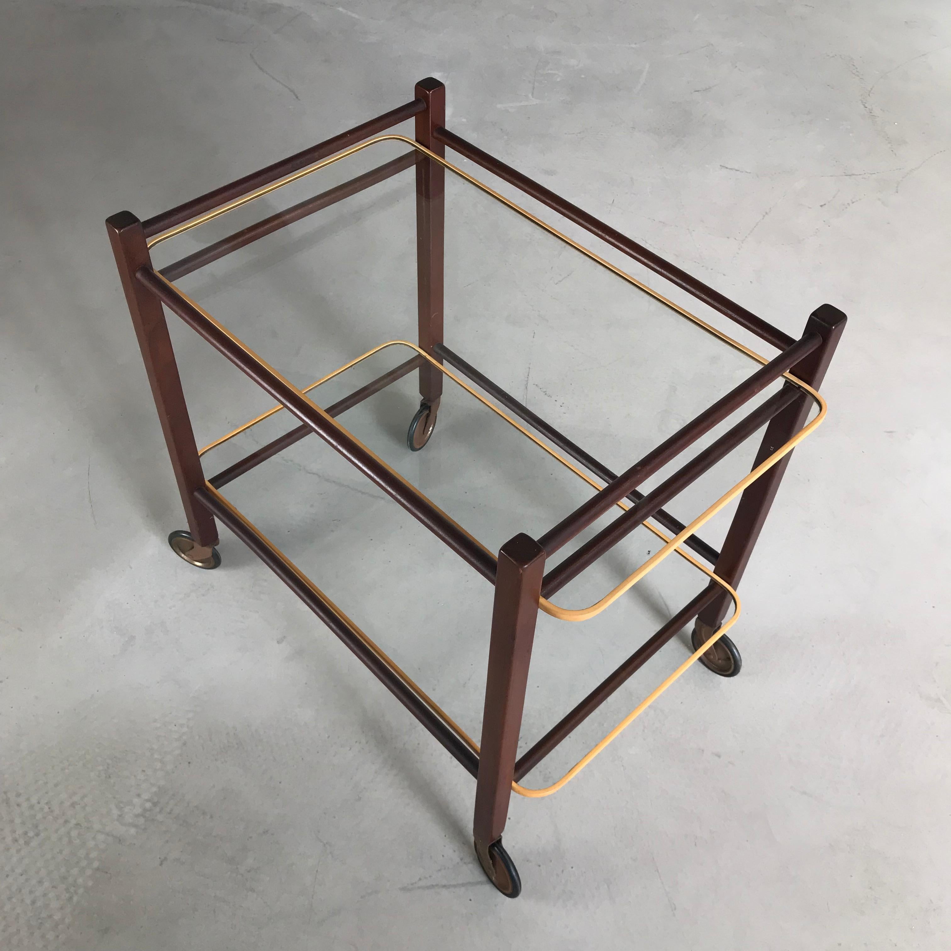 1950s Teak Serving Trolley with two glass tops by Cees Braakman for Pastoe 3