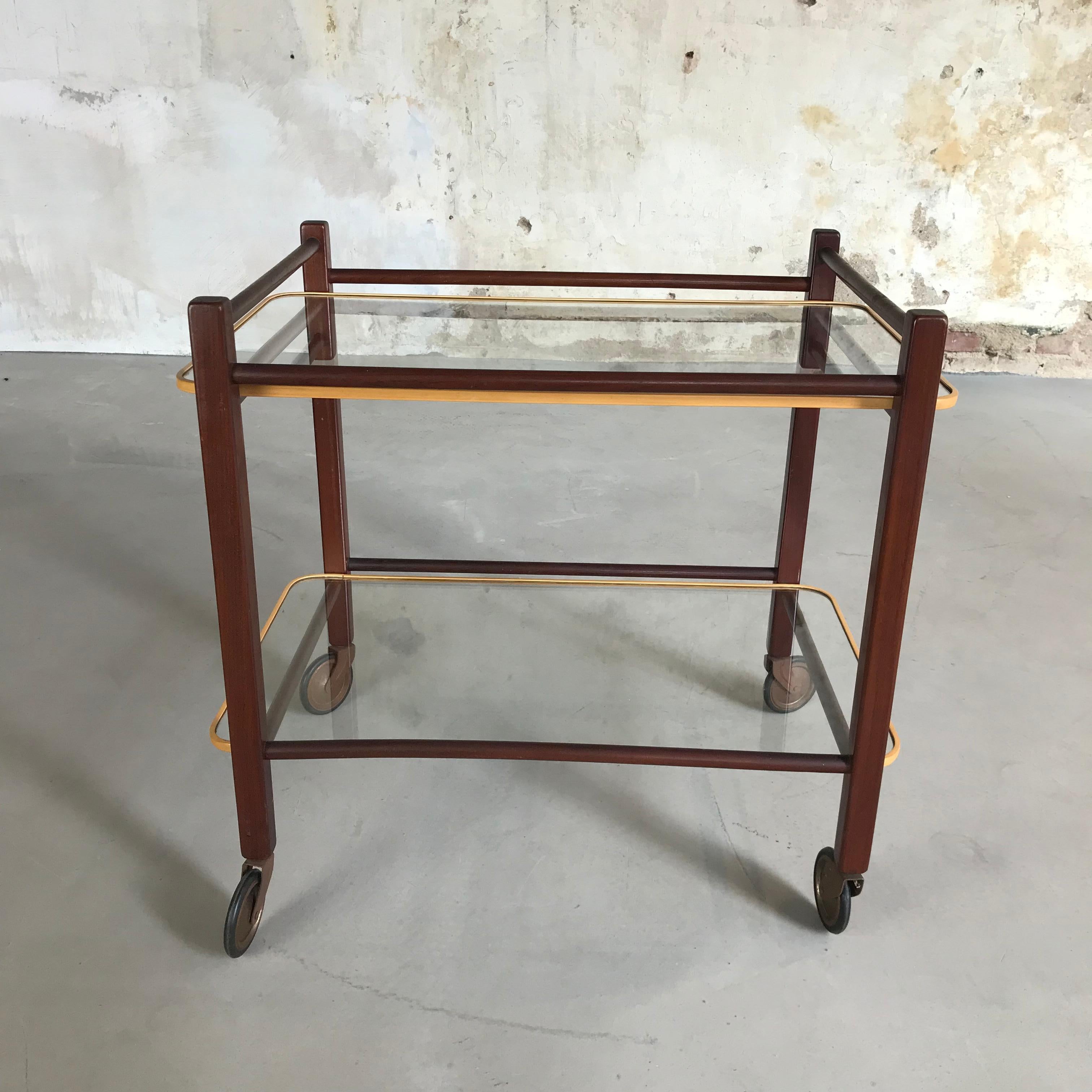 Mid-Century Modern 1950s Teak Serving Trolley with two glass tops by Cees Braakman for Pastoe