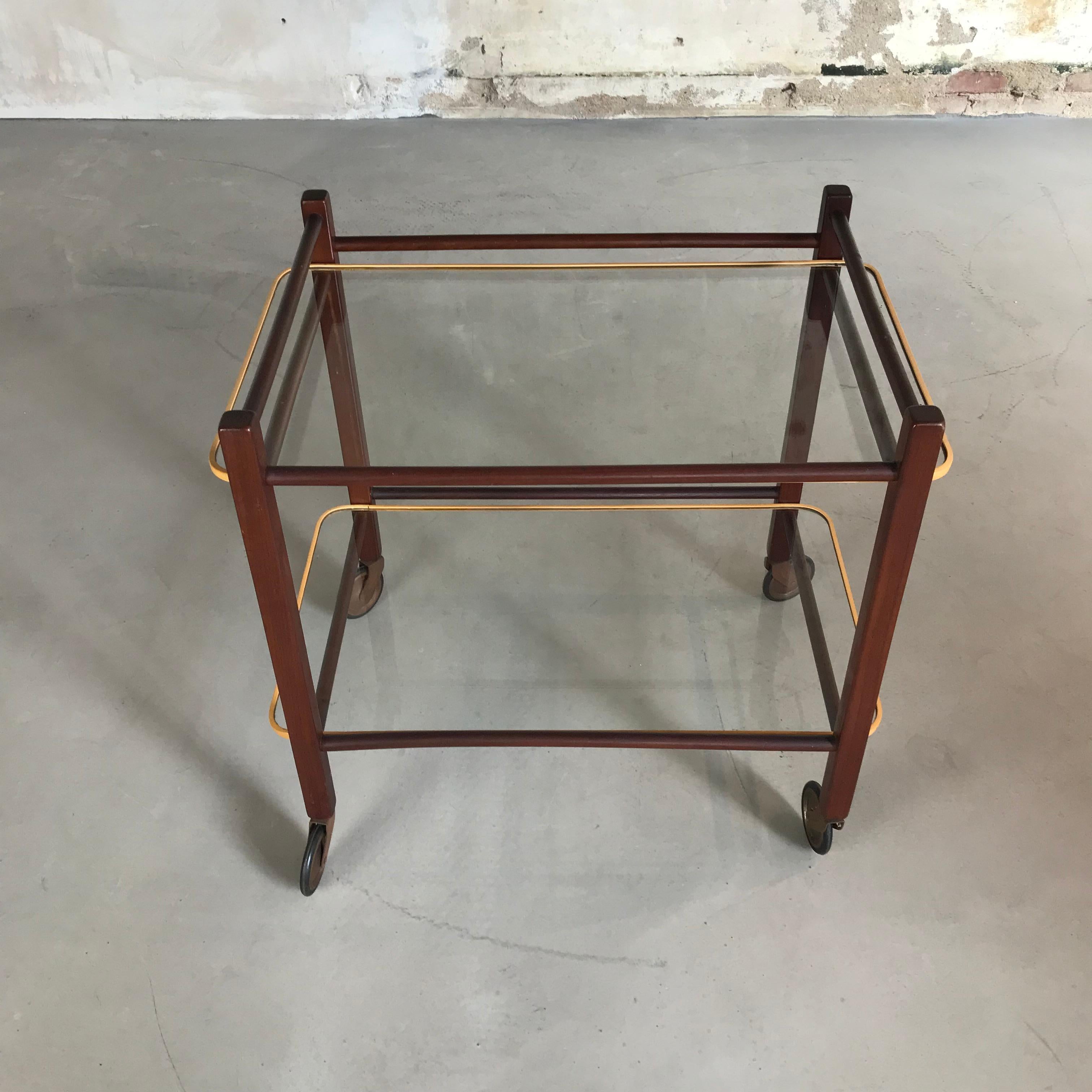Dutch 1950s Teak Serving Trolley with two glass tops by Cees Braakman for Pastoe