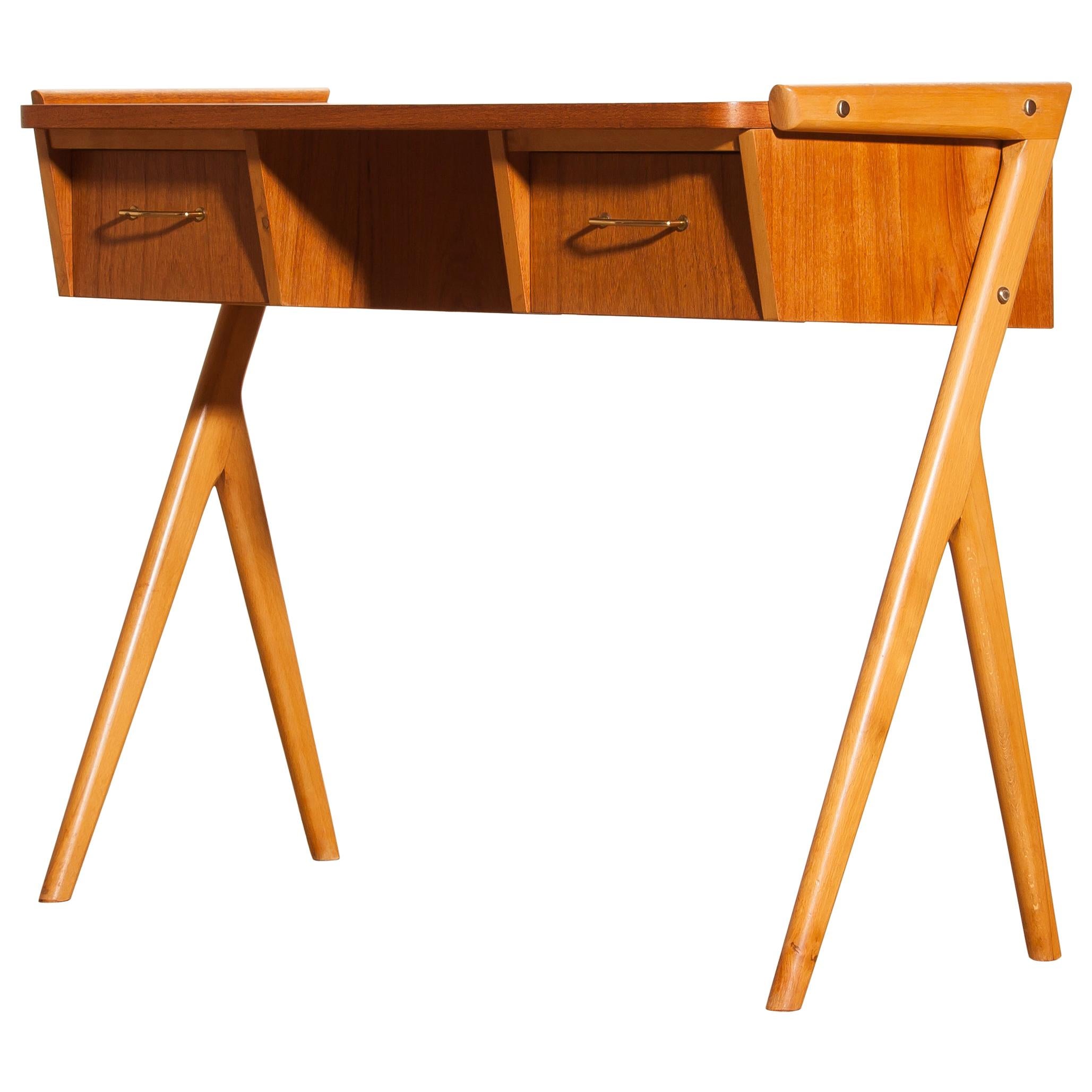 Mid-Century Modern 1950s, Teak Swedish Vanity or Ladies Desk