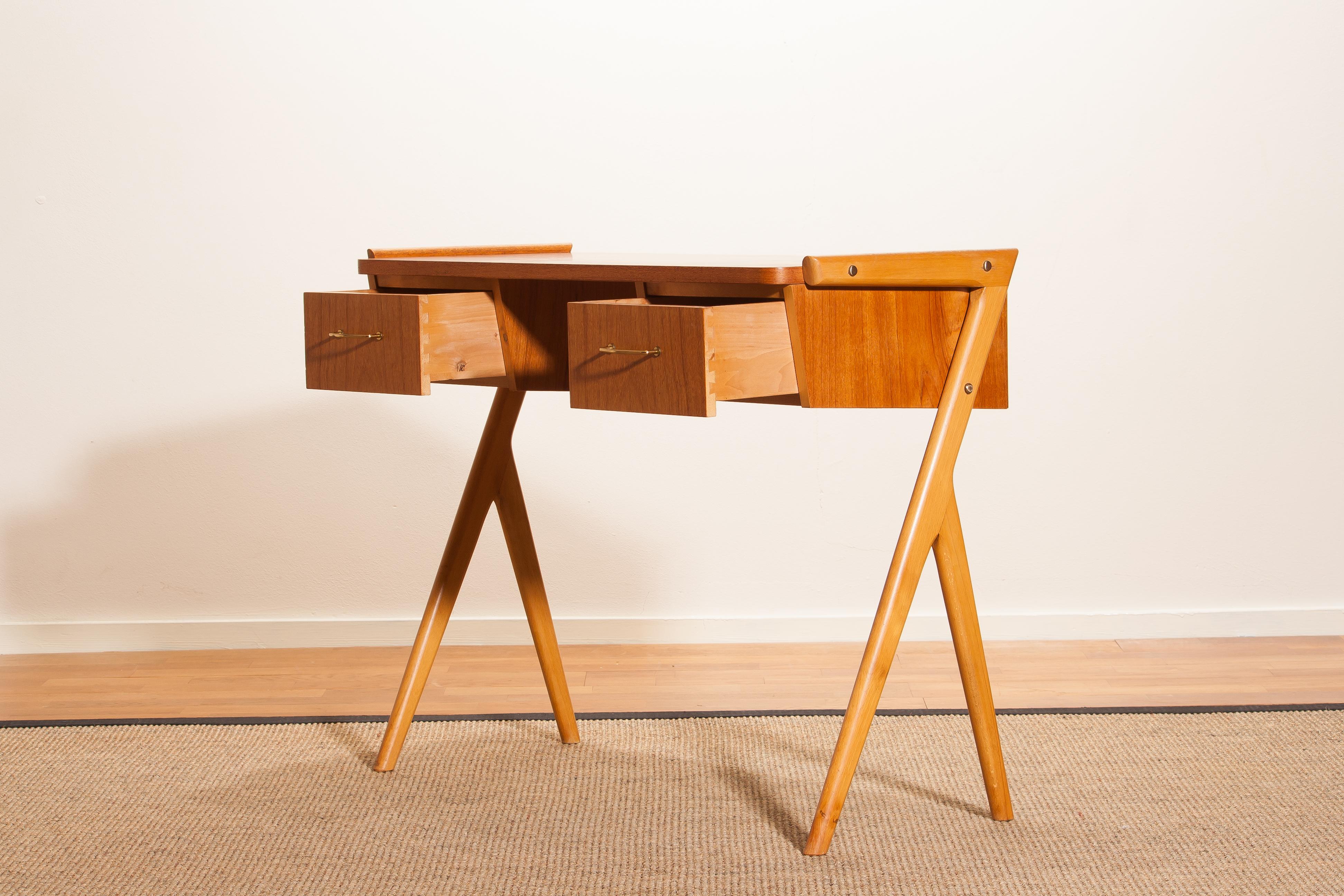 1950s, Teak Swedish Vanity or Ladies Desk 4