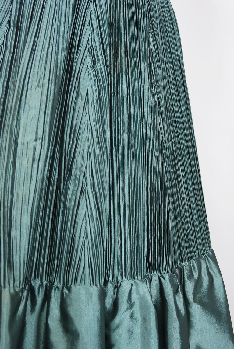 Vintage 1950's Teal Blue Heavily Pleated Silk Cummerbund Full-Skirt ...
