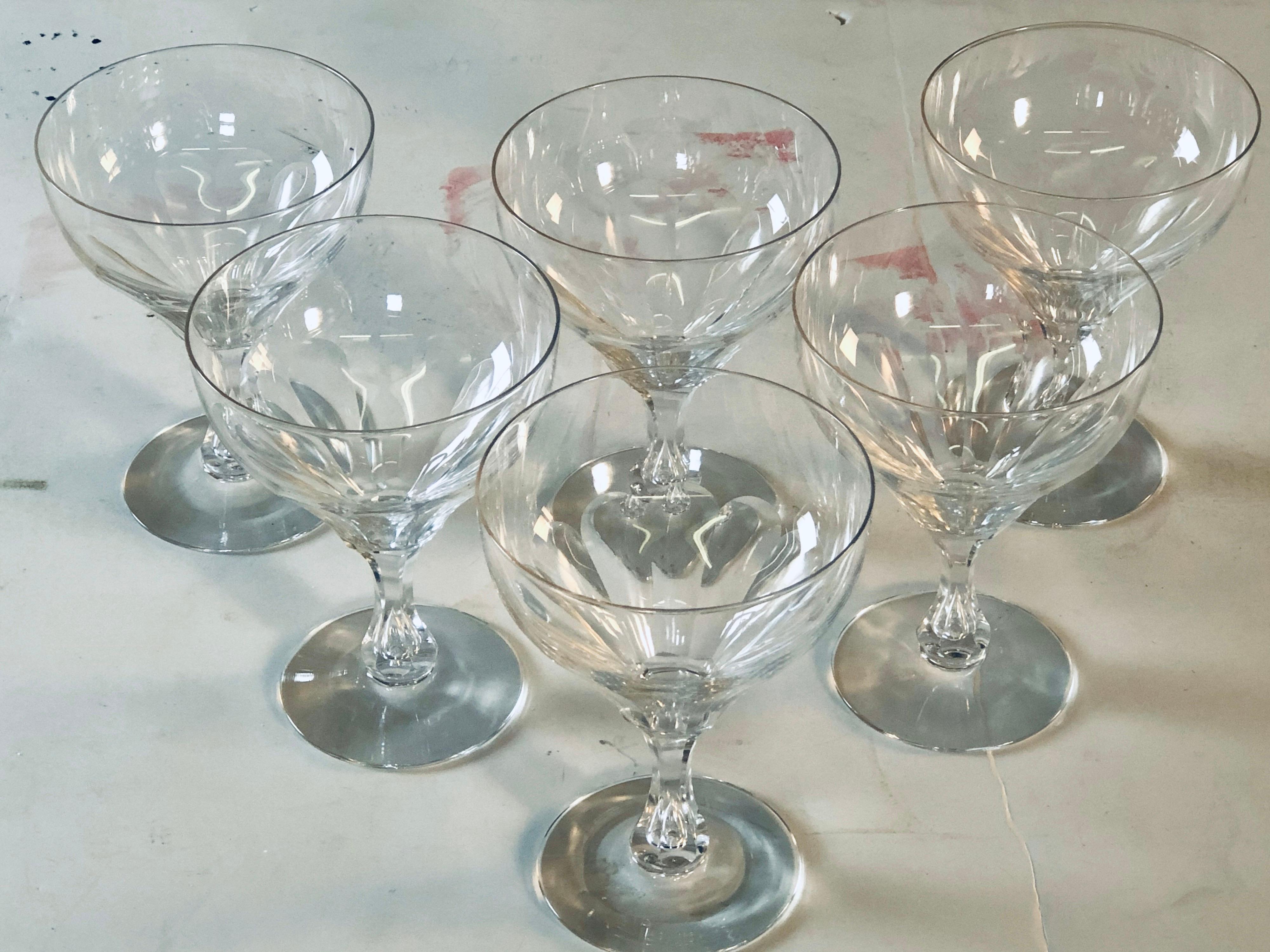 Mid-Century Modern 1950s Teardrop Stem Glass Coupes, Set of 6 For Sale
