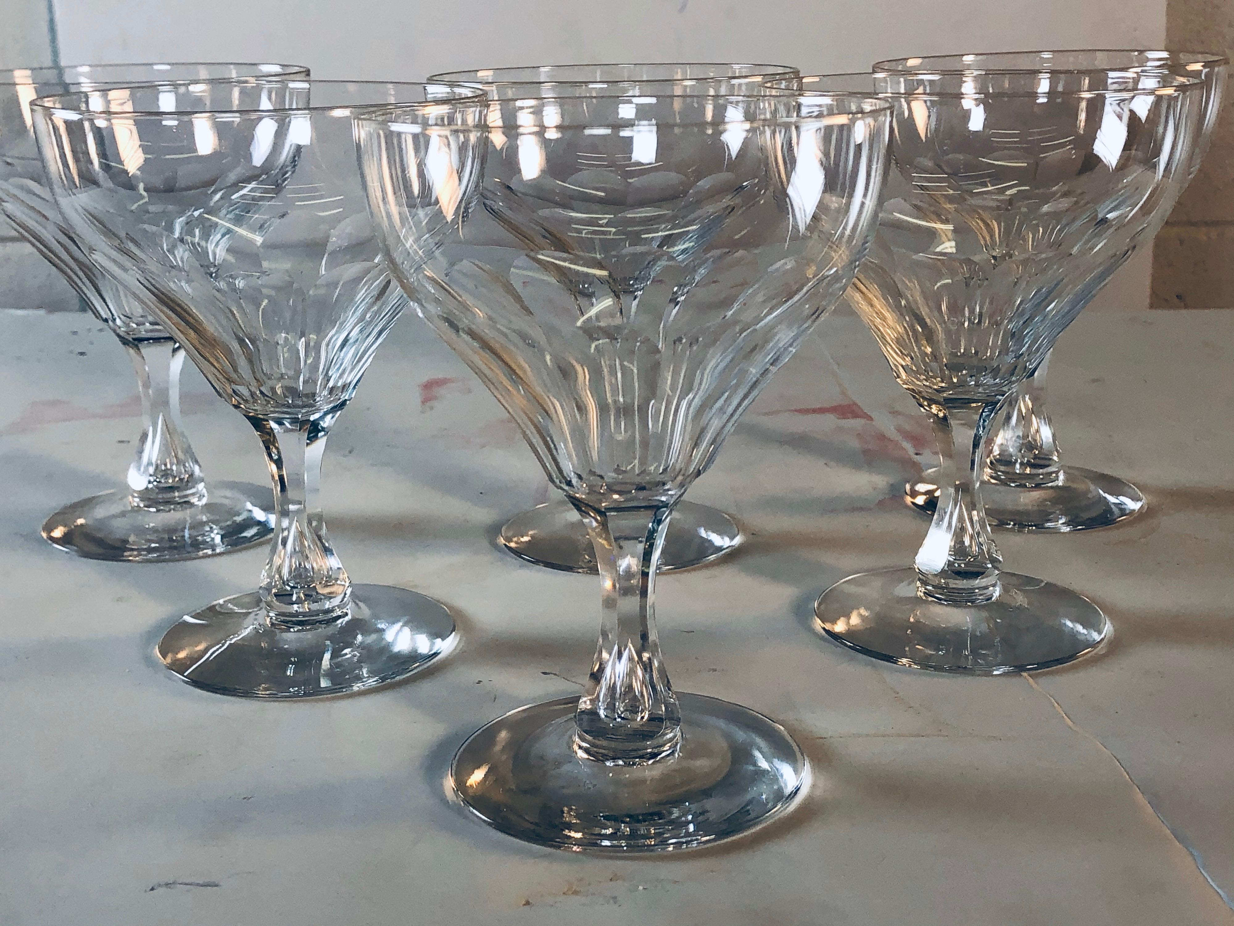 American 1950s Teardrop Stem Glass Coupes, Set of 6 For Sale
