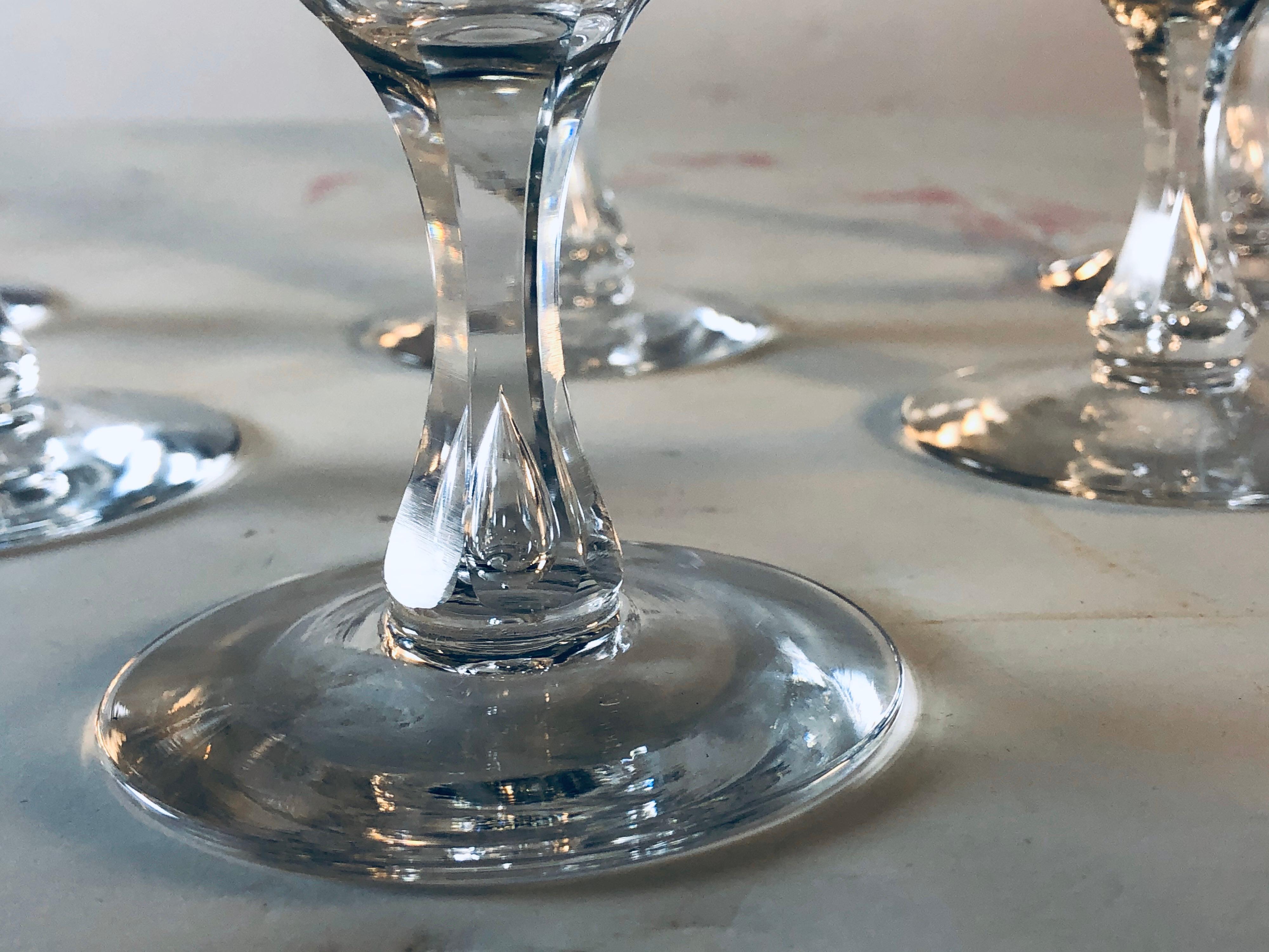 1950s Teardrop Stem Glass Coupes, Set of 6 In Good Condition For Sale In Amherst, NH