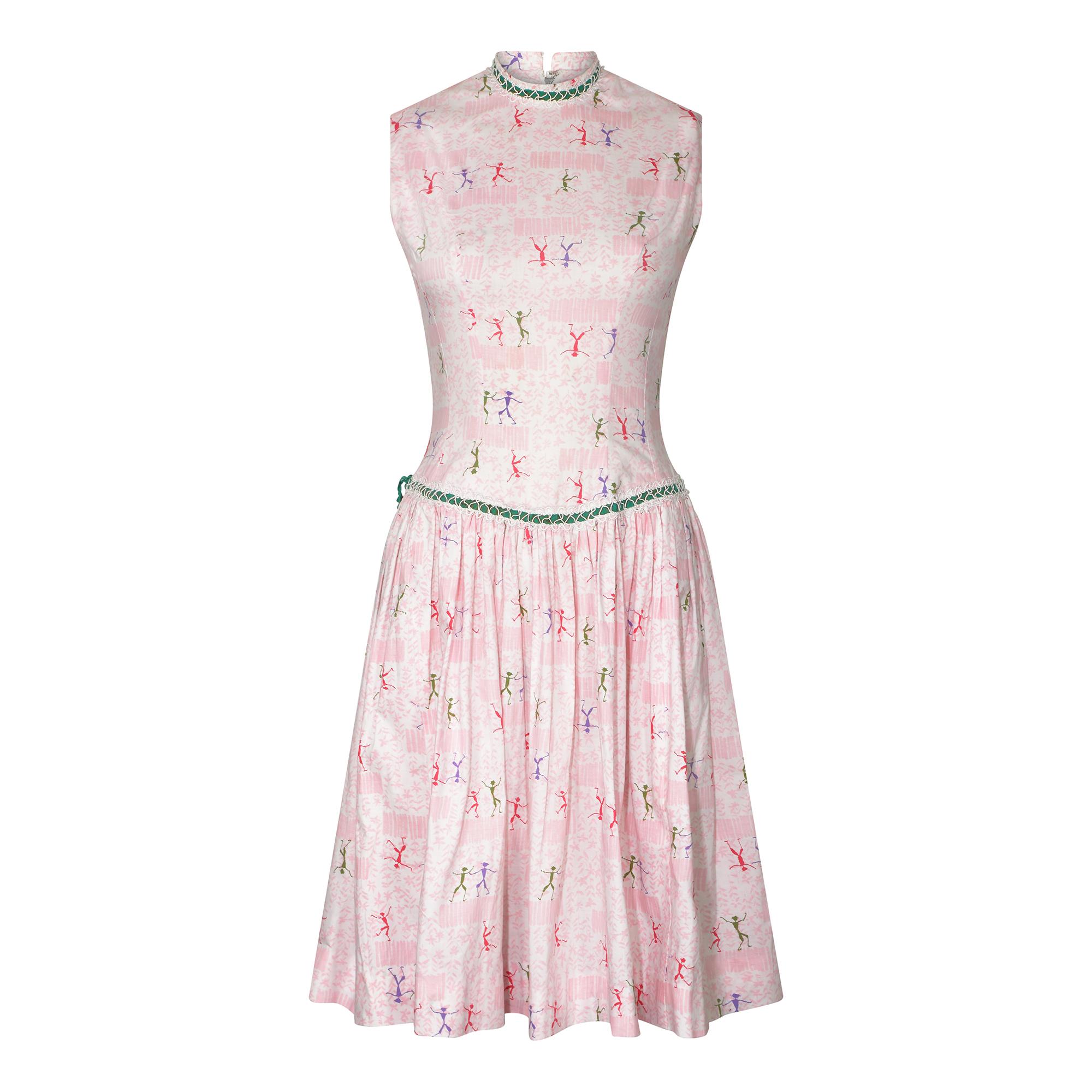  1950s Teena Paige Dancing Man Novelty Print Dress For Sale